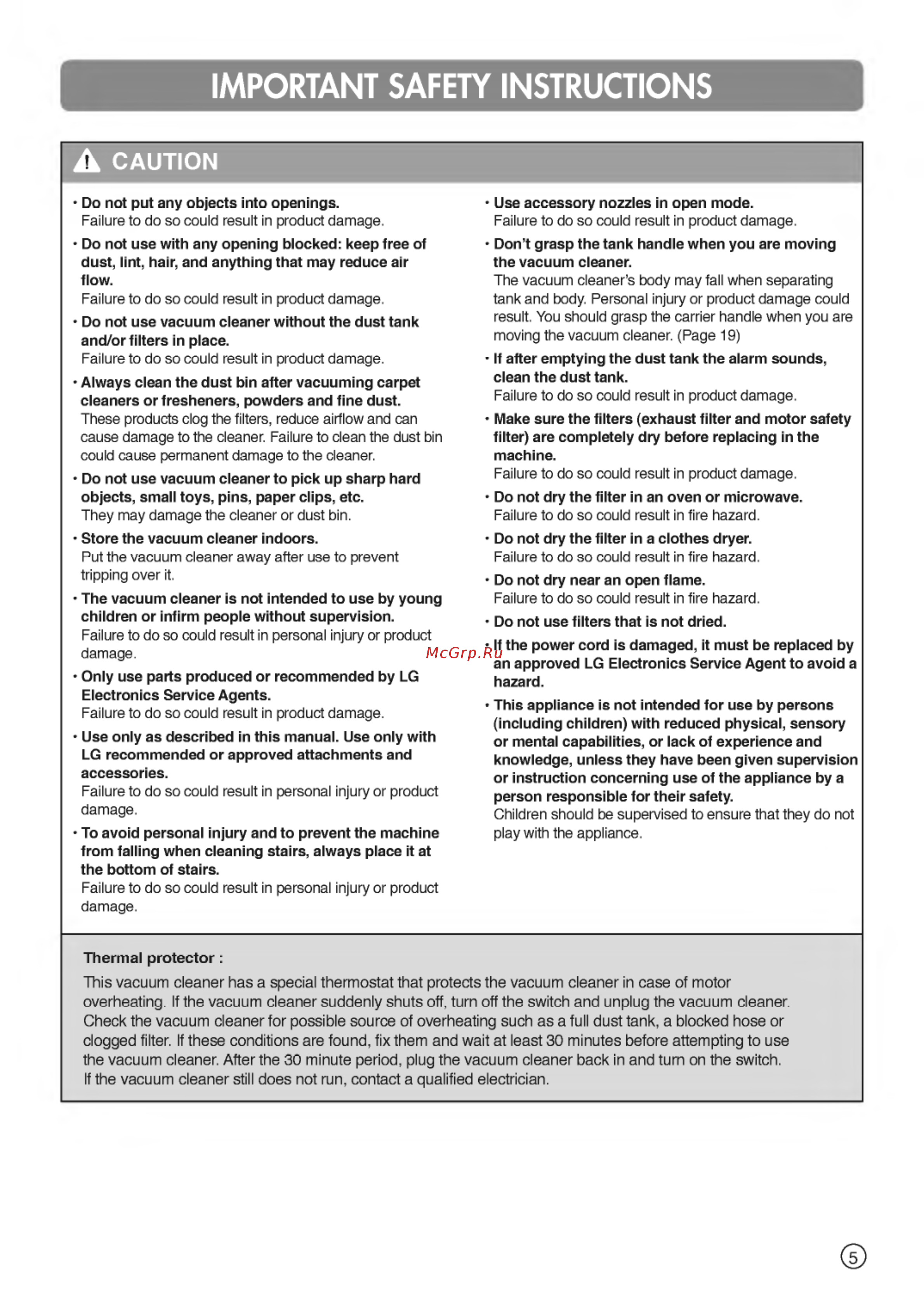 LG VK89281R [5/24] Important safety instructions