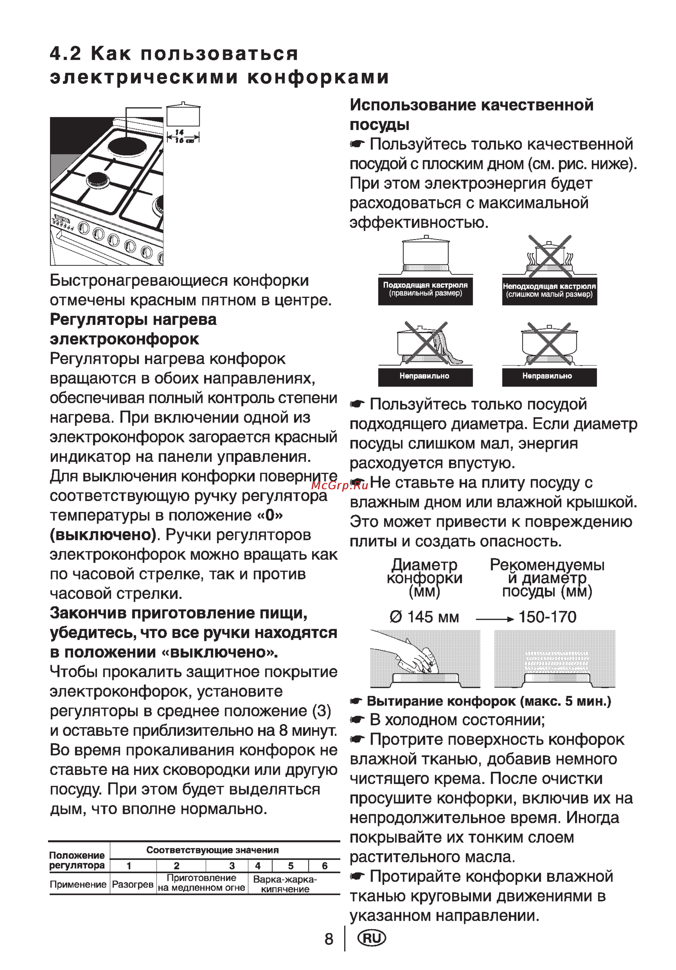 Beko CG51110GX [10/29] Как пользоваться электрическими конфорками