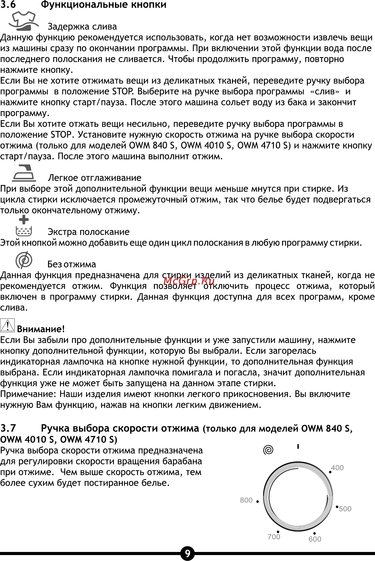 Vestel OWM 840 S [11/28] Функциональные кнопки