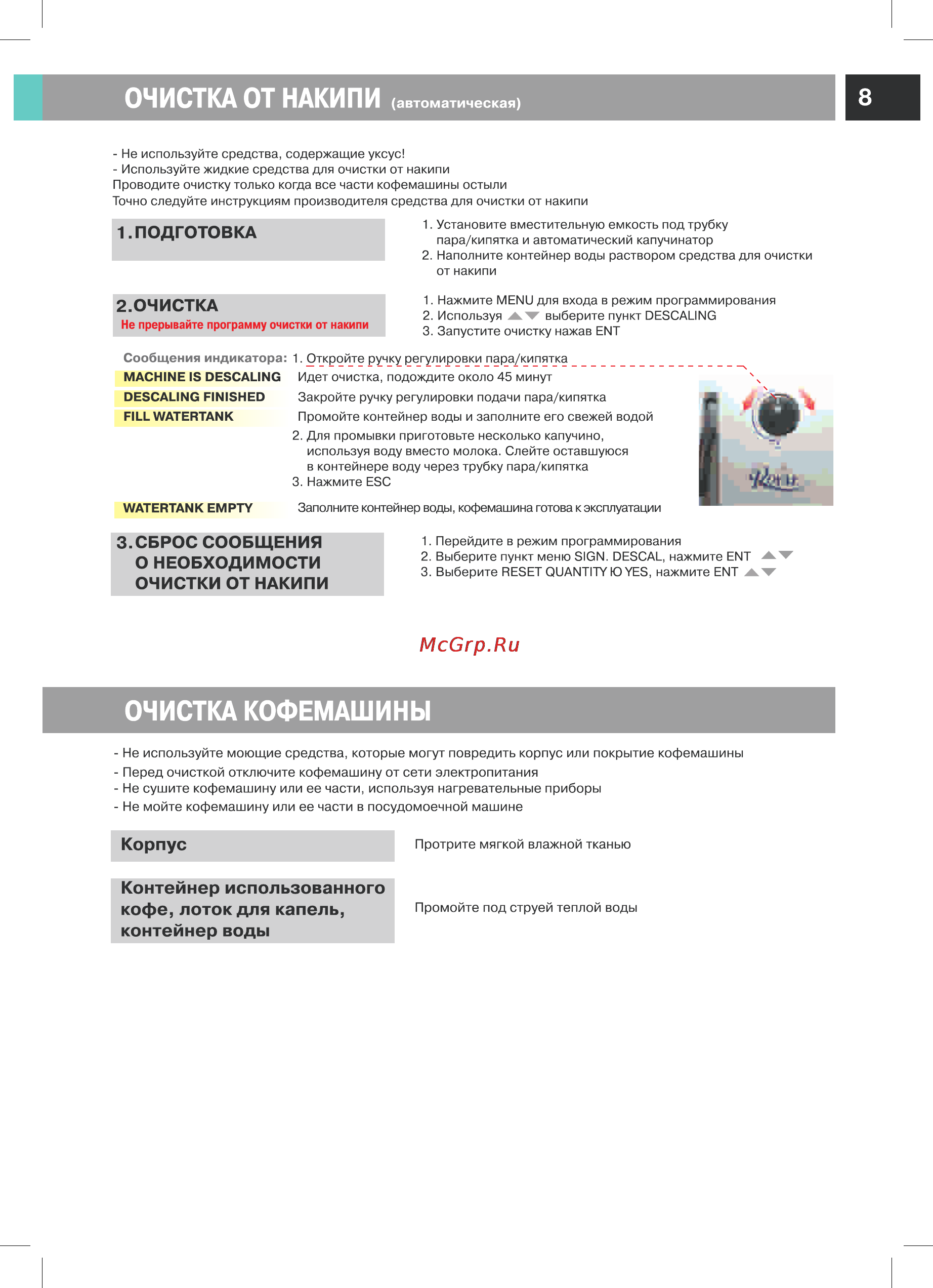 Philips Saeco ROYAL CAPPUCCINO [9/12] Очистка кофемашины