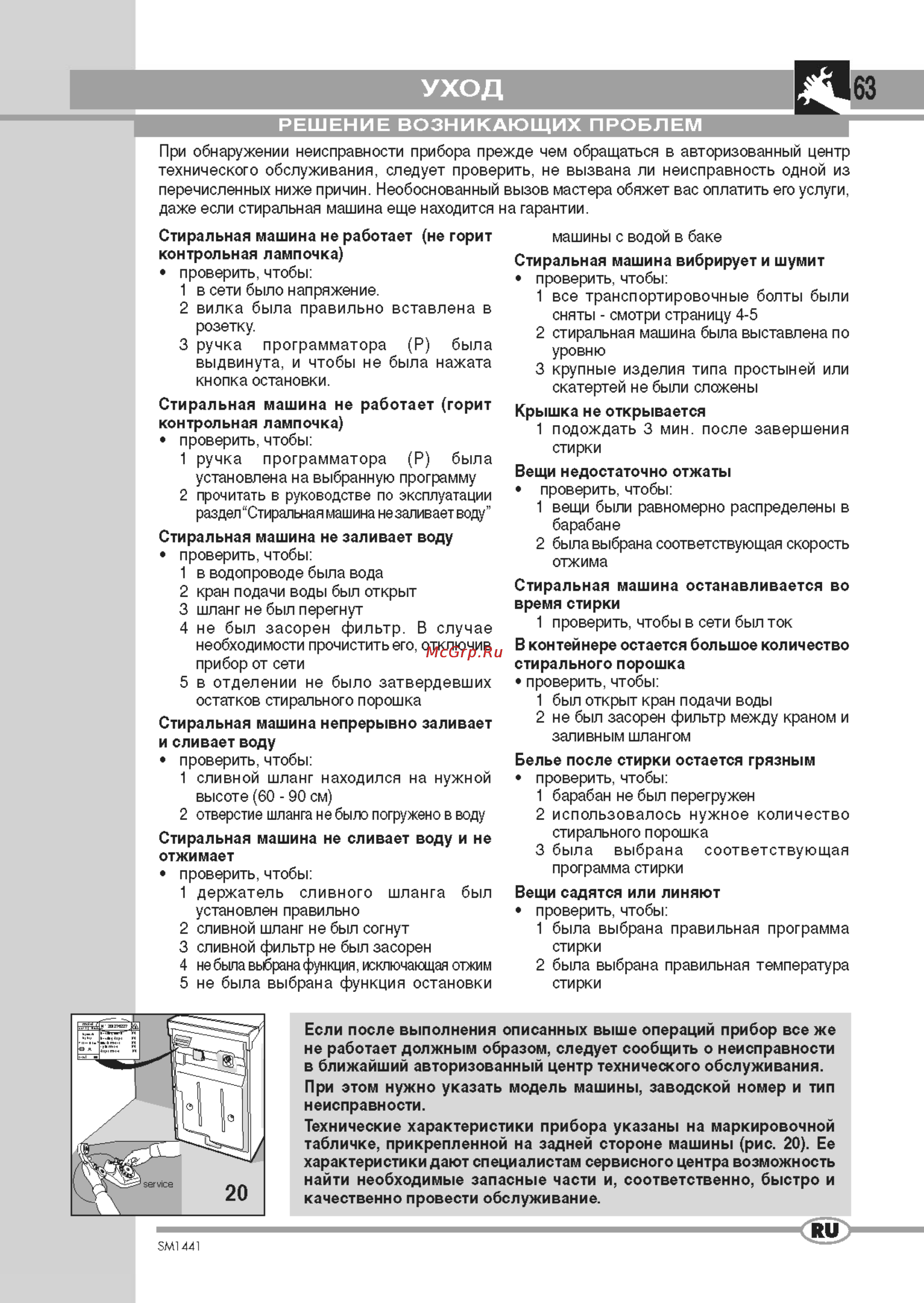 Ardo TL400 [11/12] Уход