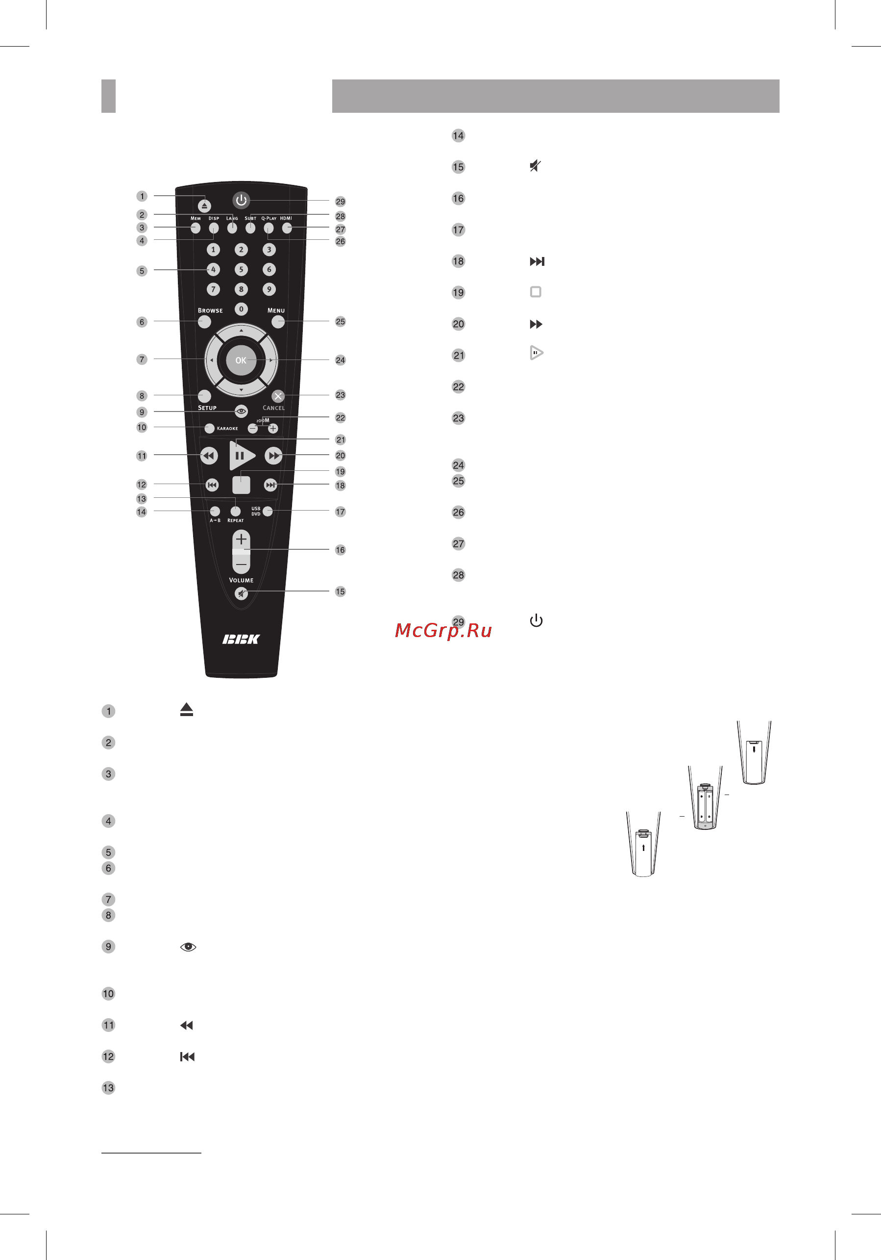 BBK DVP753HD Black [6/27] Использование пульта дистанционного управления