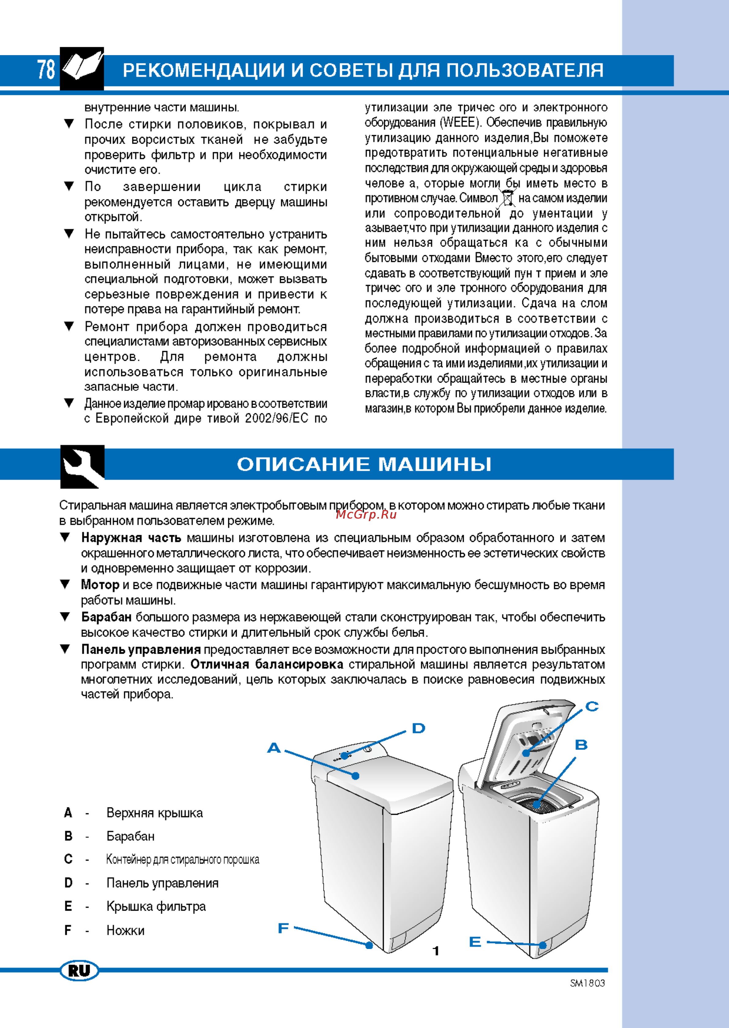 Ardo TL105S [4/12] Описание машины