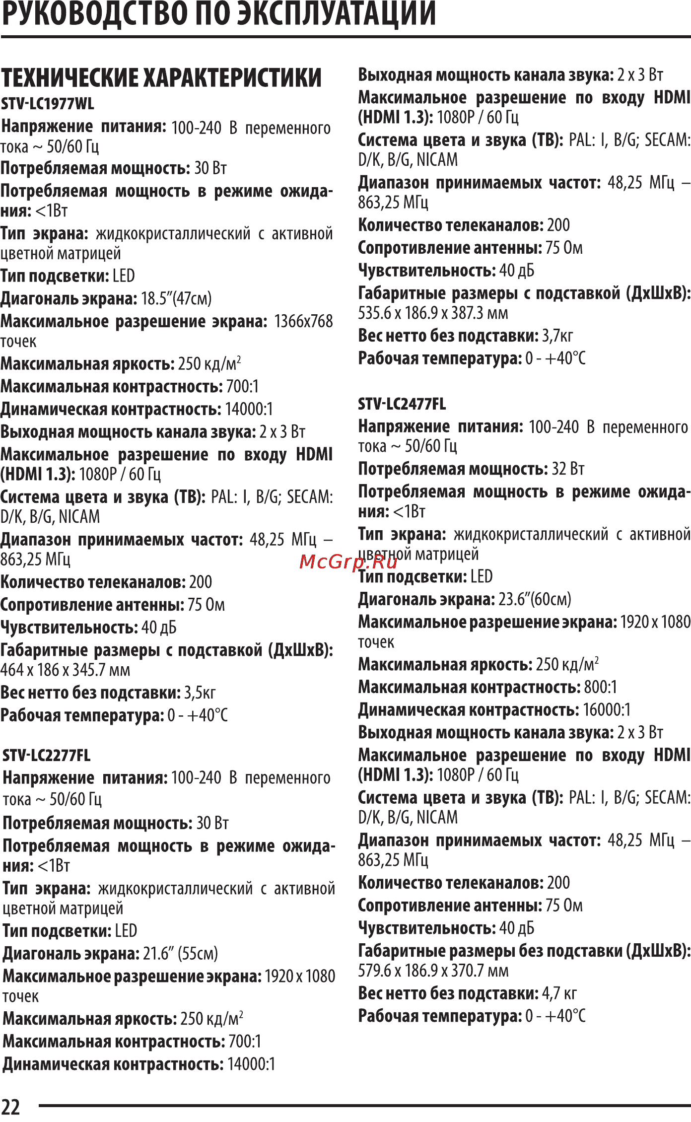 Supra STV-LC1977WL Инструкция по эксплуатации онлайн [22/26] 33034