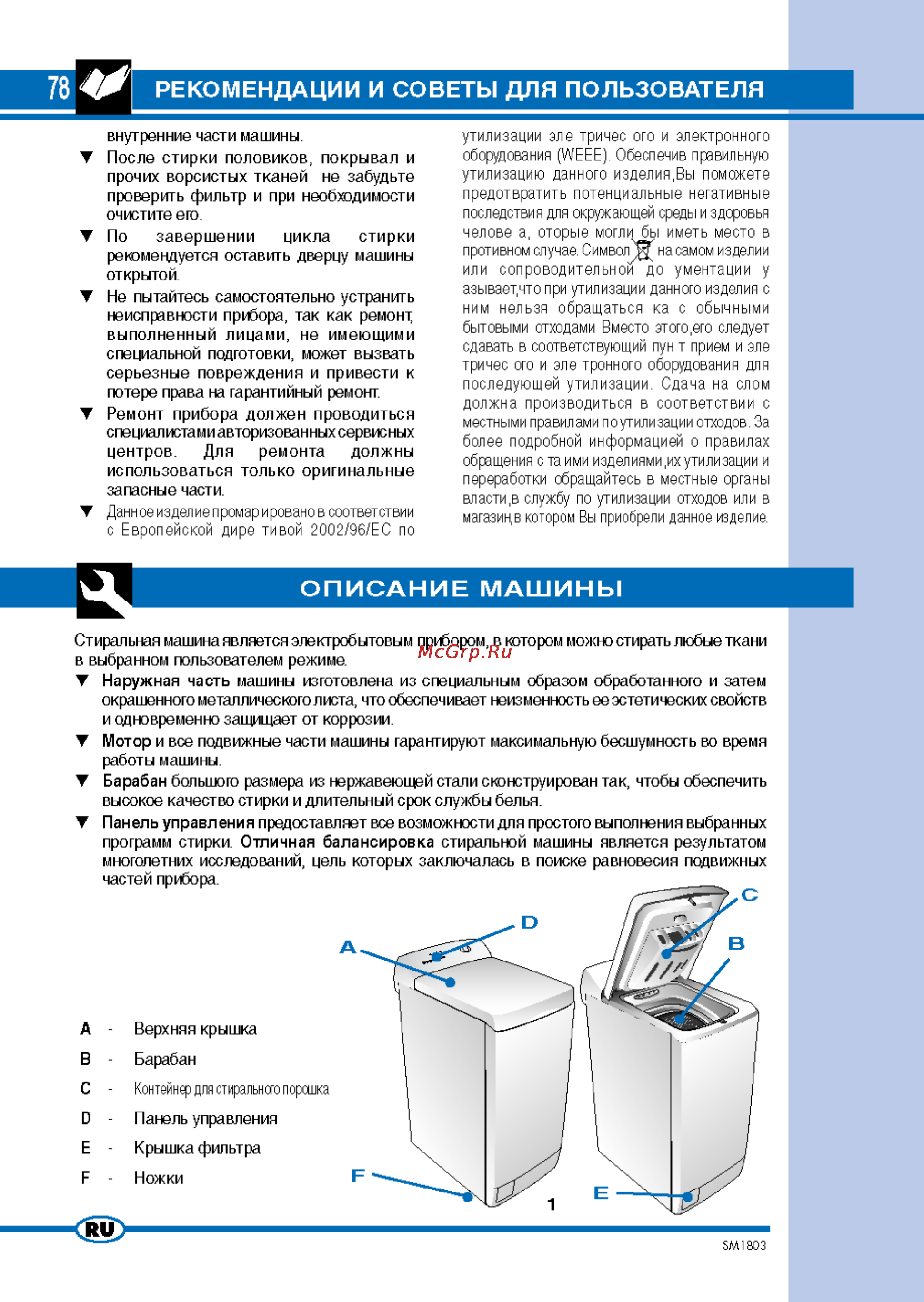 Ardo TL105L [4/14] Описание машины