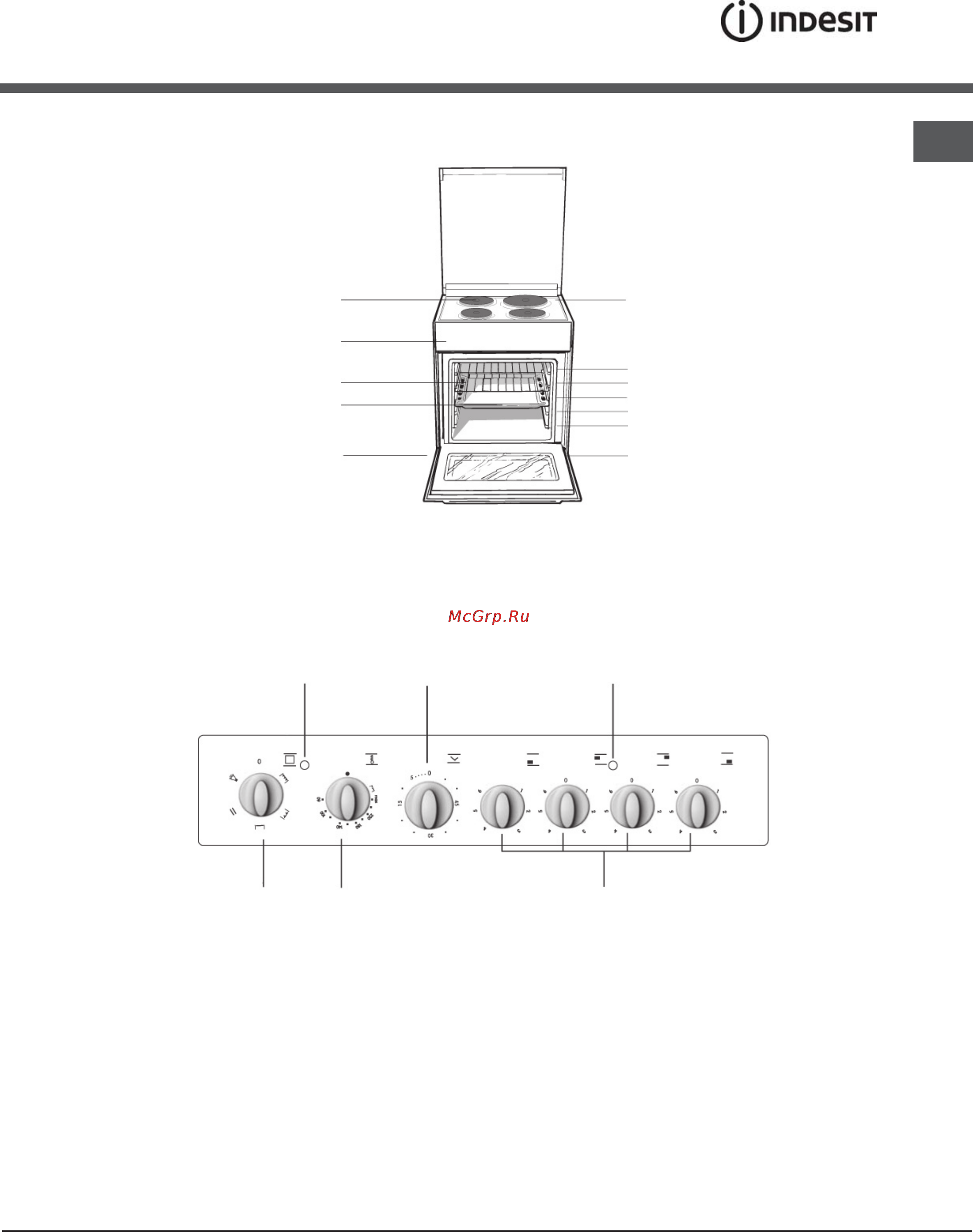 Indesit KN6E117/RU [5/24] Индикатор термостата индикатор электроконфорок рукоятка таймера