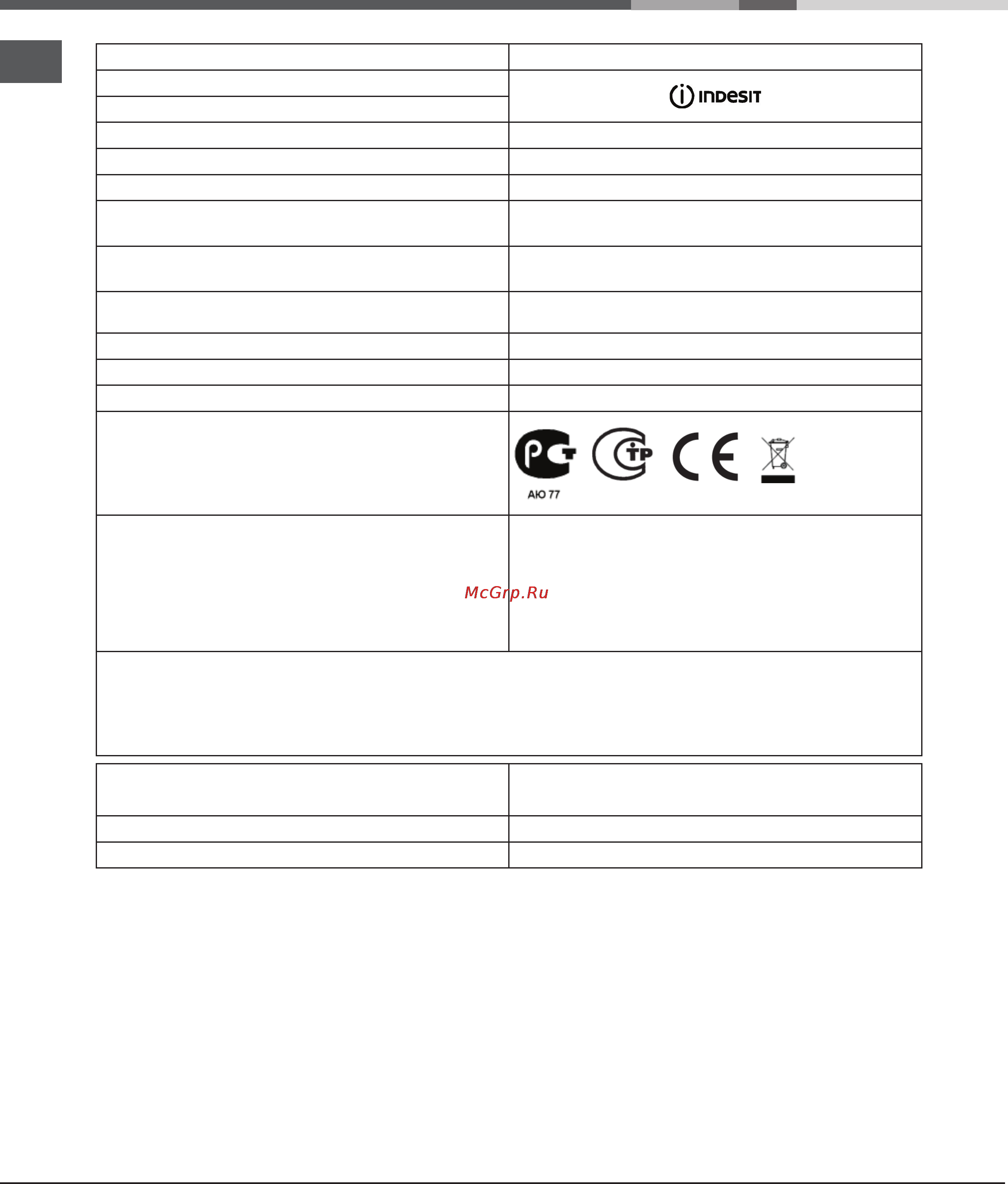 Indesit KN3C767 A/RU [14/14] Информация для потребителя