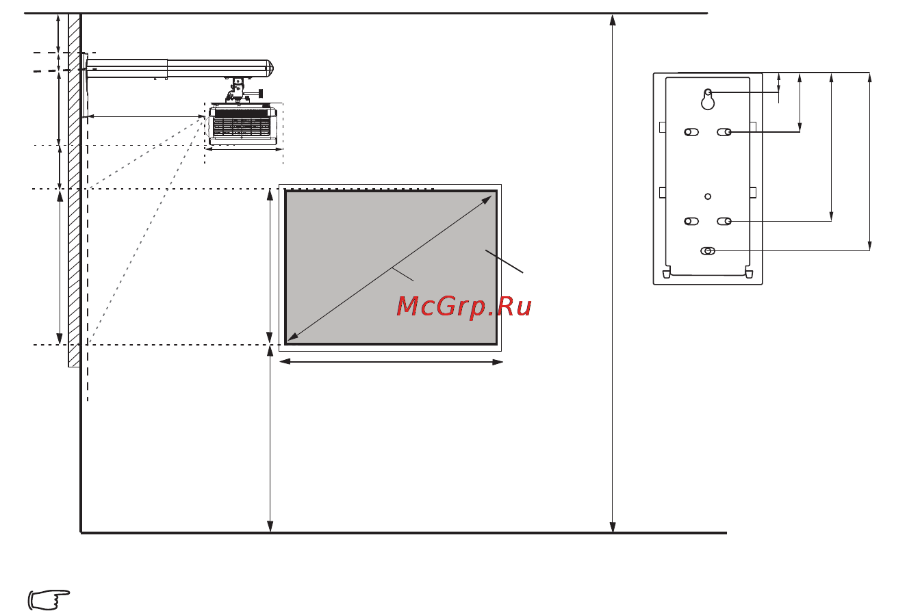 Benq MW767 [100/107] Минимальная высота потолка мм f h b 60 262 2 c