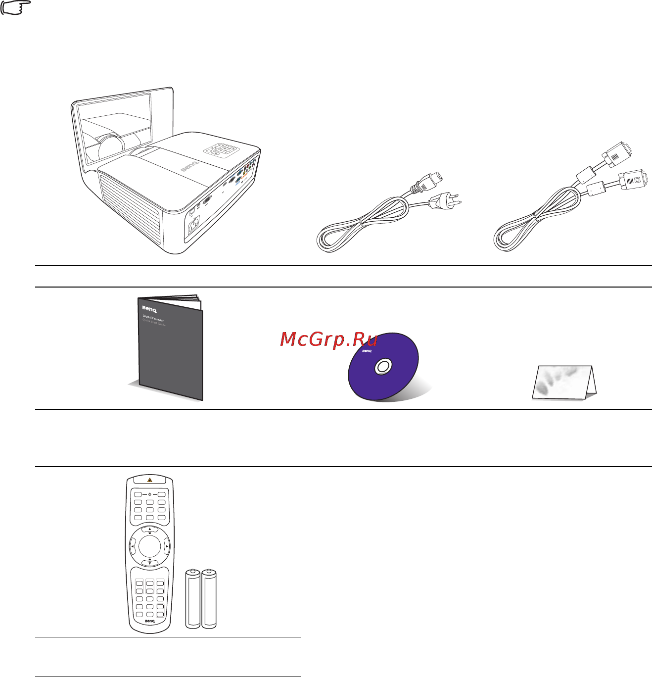Benq MX850UST [8/68] Комплект поставки