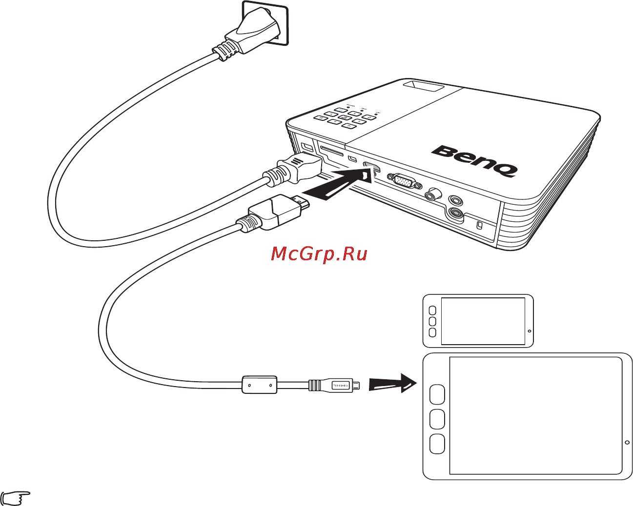 Benq GP20 [21/87] Подключение проектора к источнику видеосигнала оснащенному выходом mhl