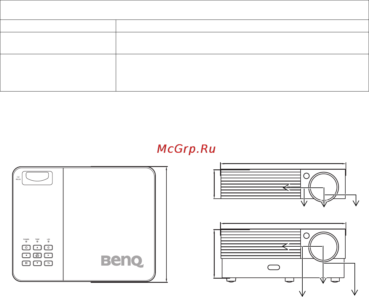 Benq GP10 [72/76] Габаритные размеры