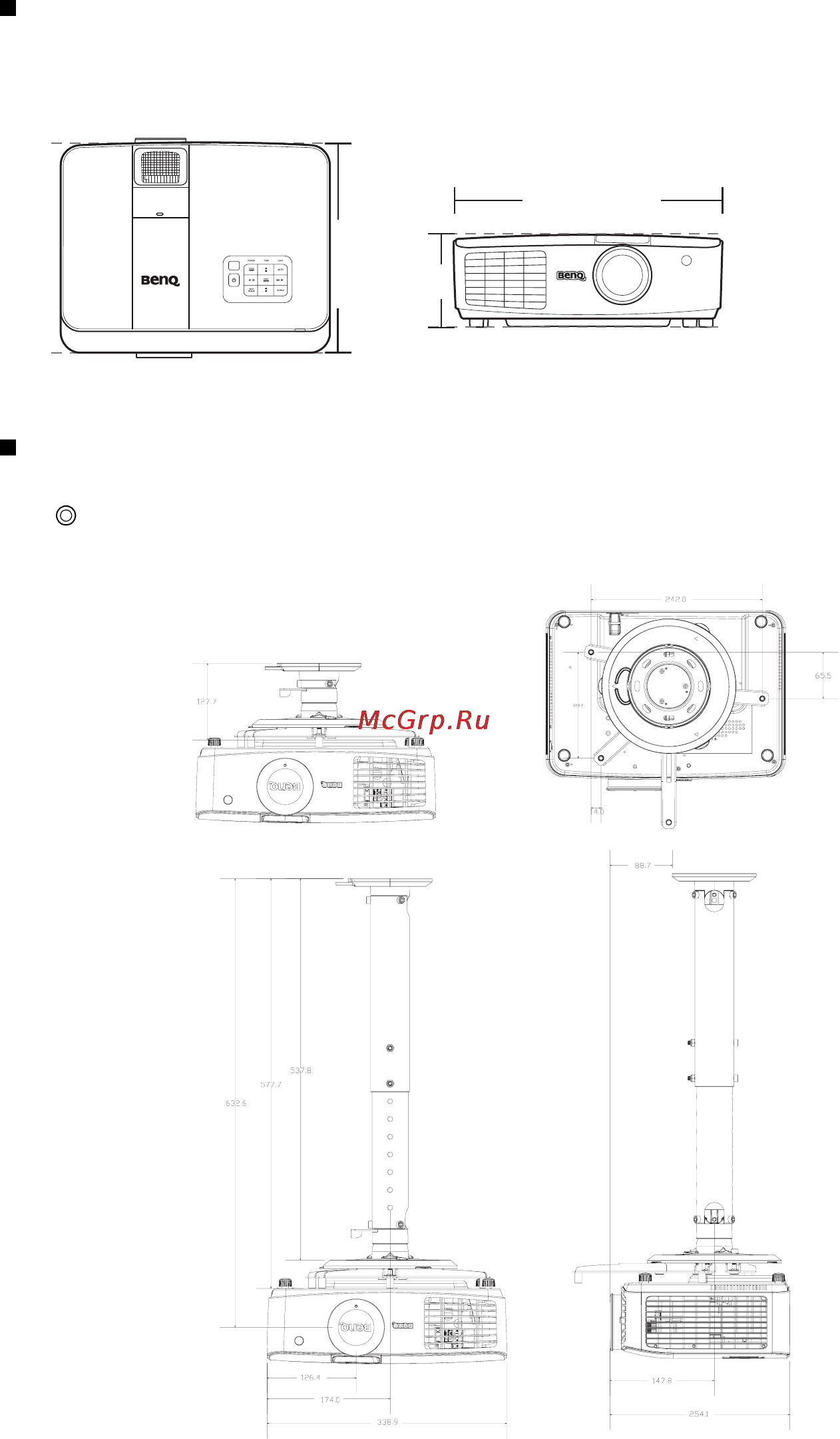 Benq W1300 [60/66] Габаритные размеры