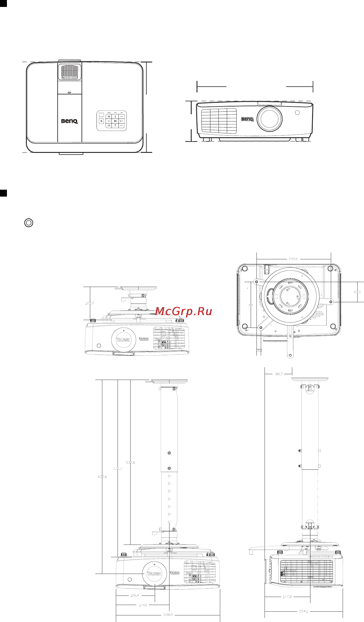 Benq W1500 [60/66] Габаритные размеры