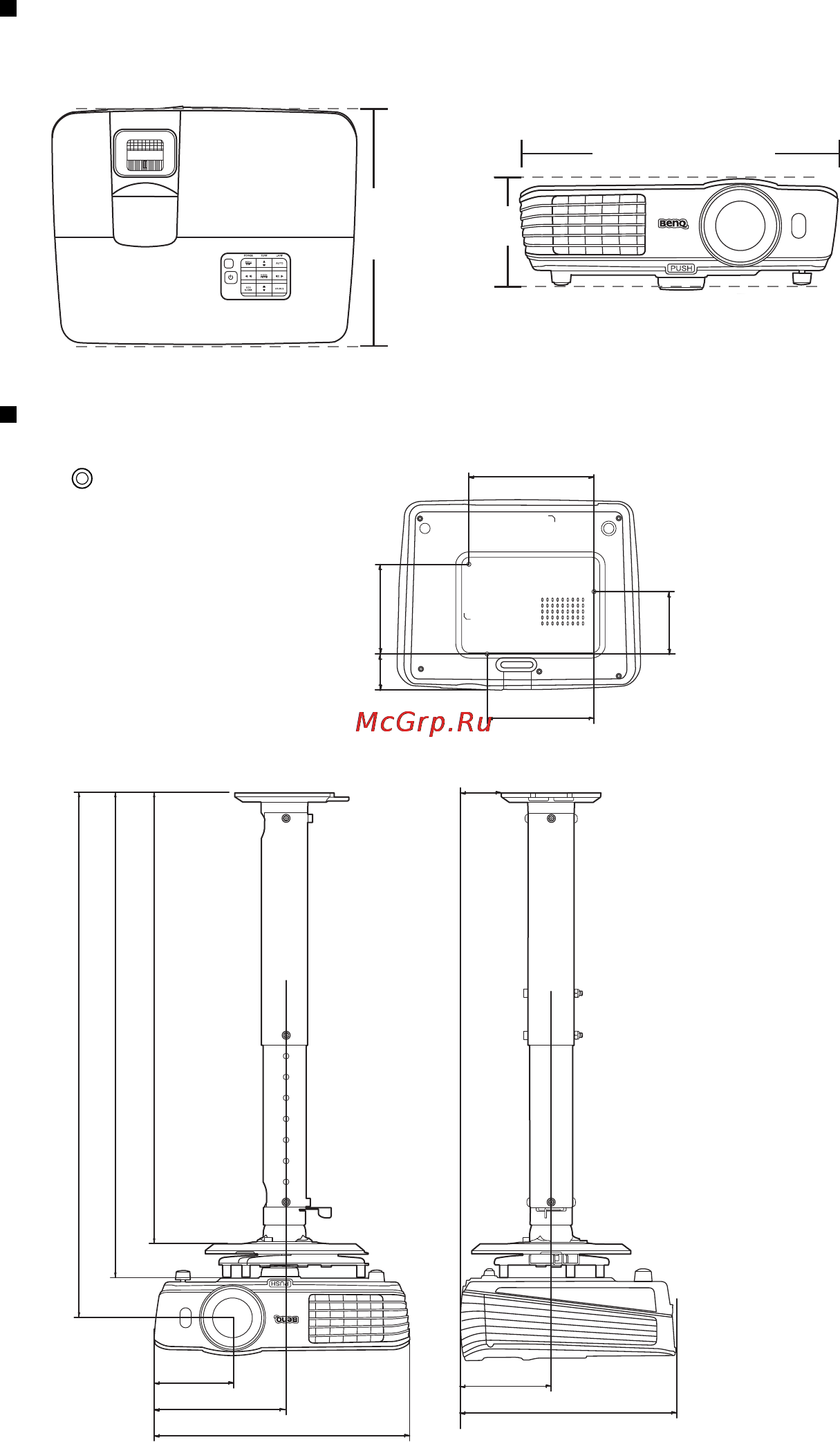 Benq W1080ST [55/61] Габаритные размеры