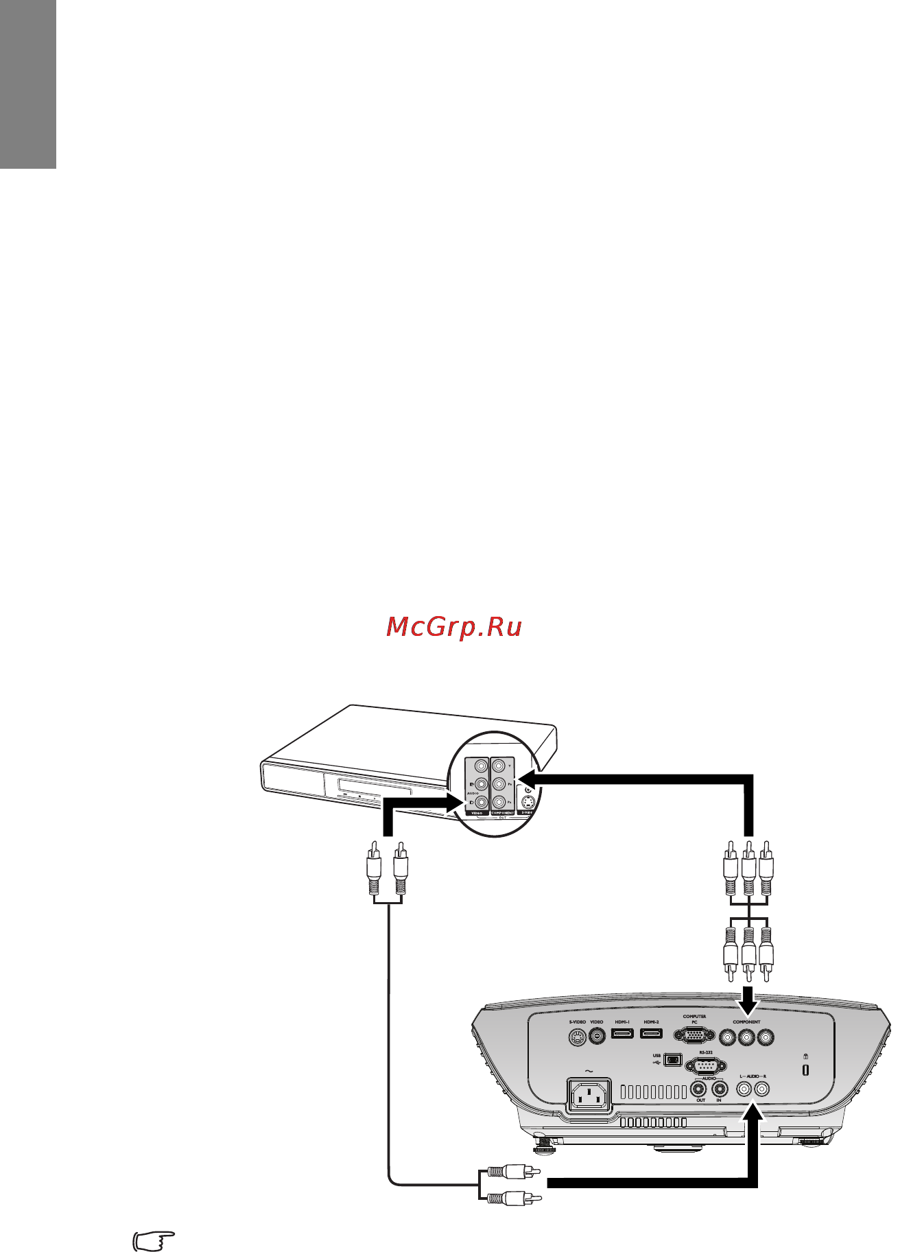 Benq W703D [22/72] Подключение источника component video