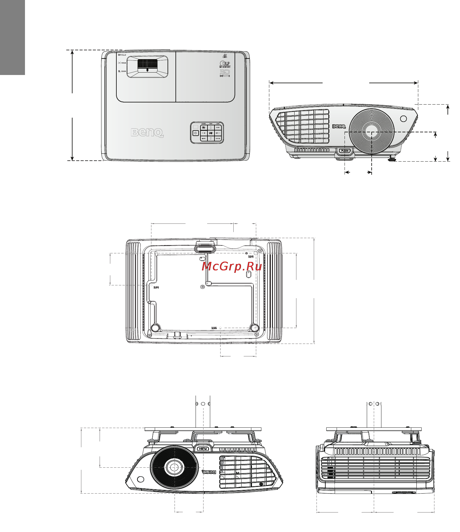 Benq W703D [64/72] Габаритные размеры