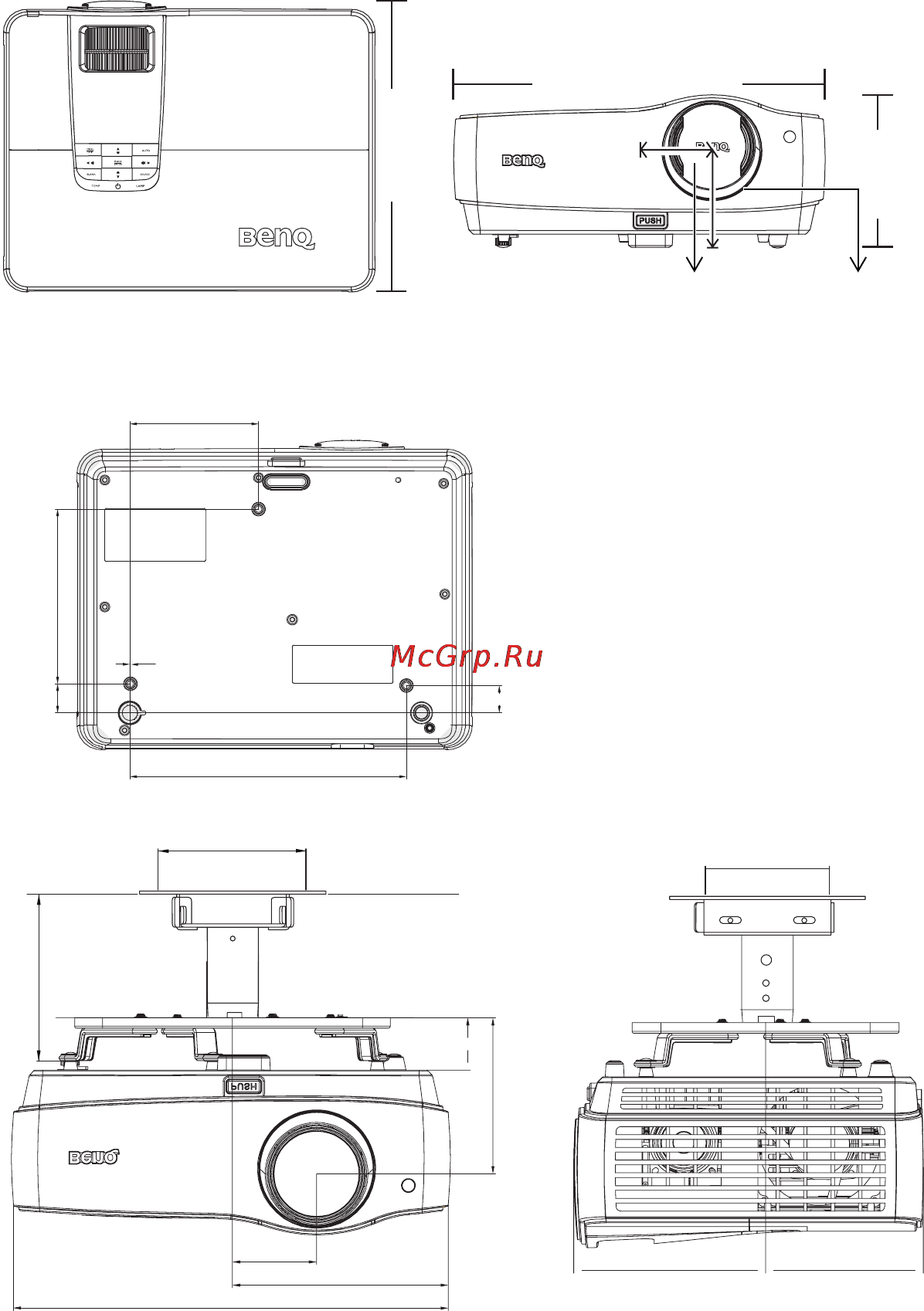 Benq W1100 [59/65] Габаритные размеры