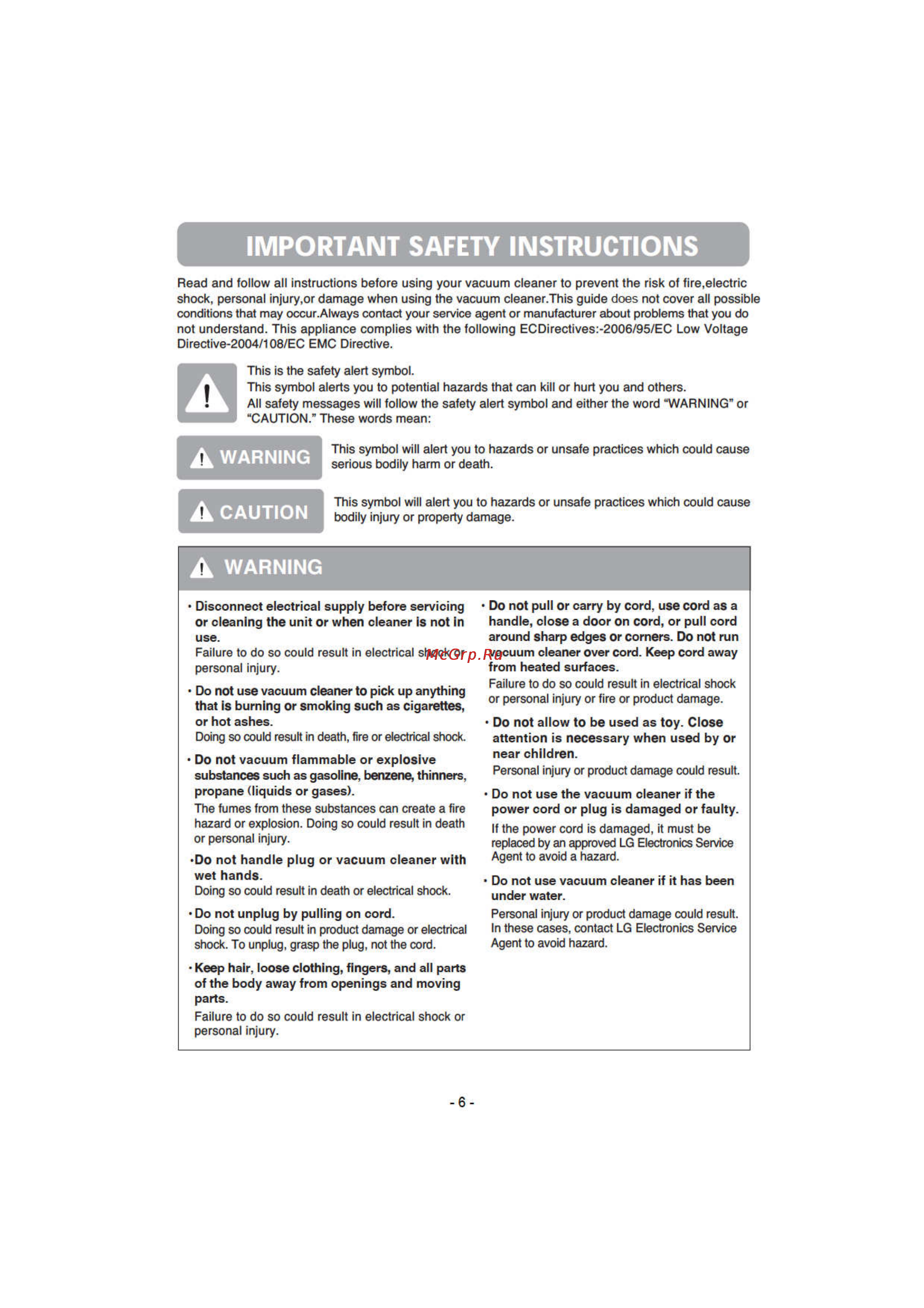 LG VK70362N [6/31] Important safety instructions