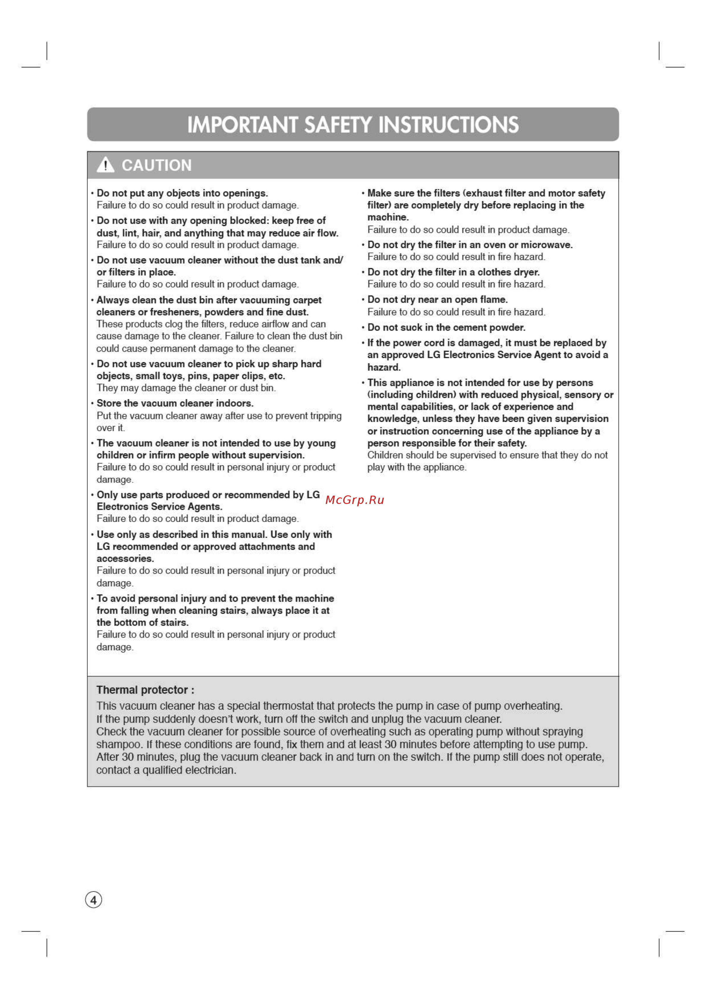 LG VK99161NAU [4/28] Important safety instructions