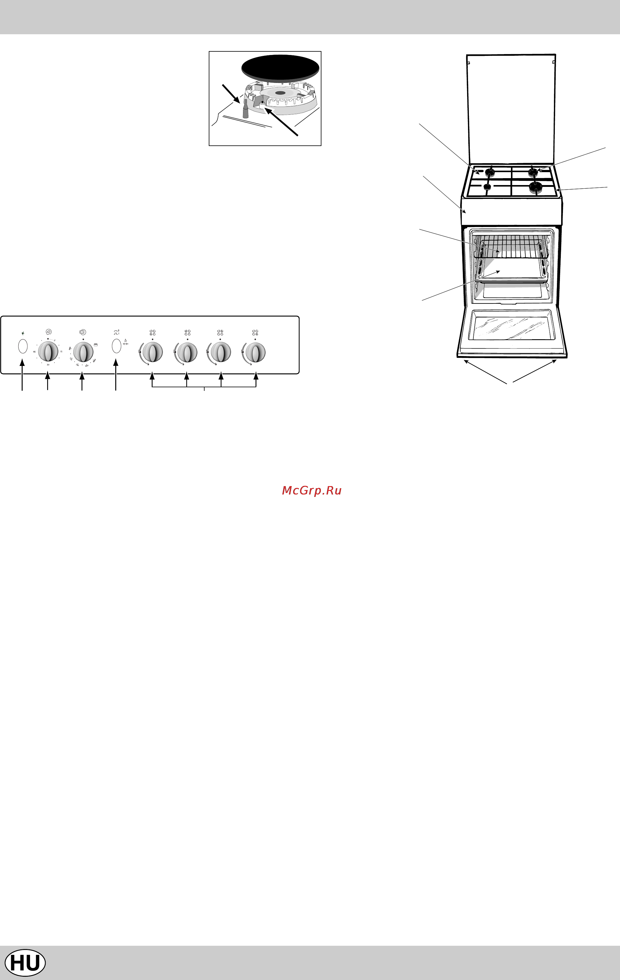 Indesit K245 G/R [42/48] A tüzhely gázégõinek vezérlô gombjai