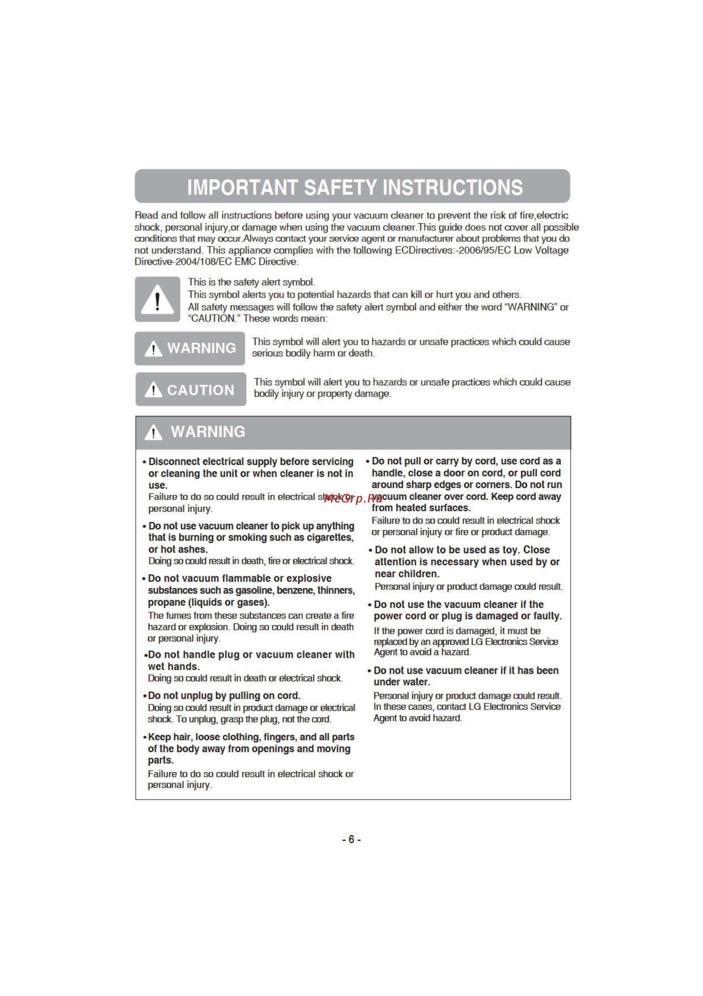 LG VK70461RC [6/31] Important safety instructions