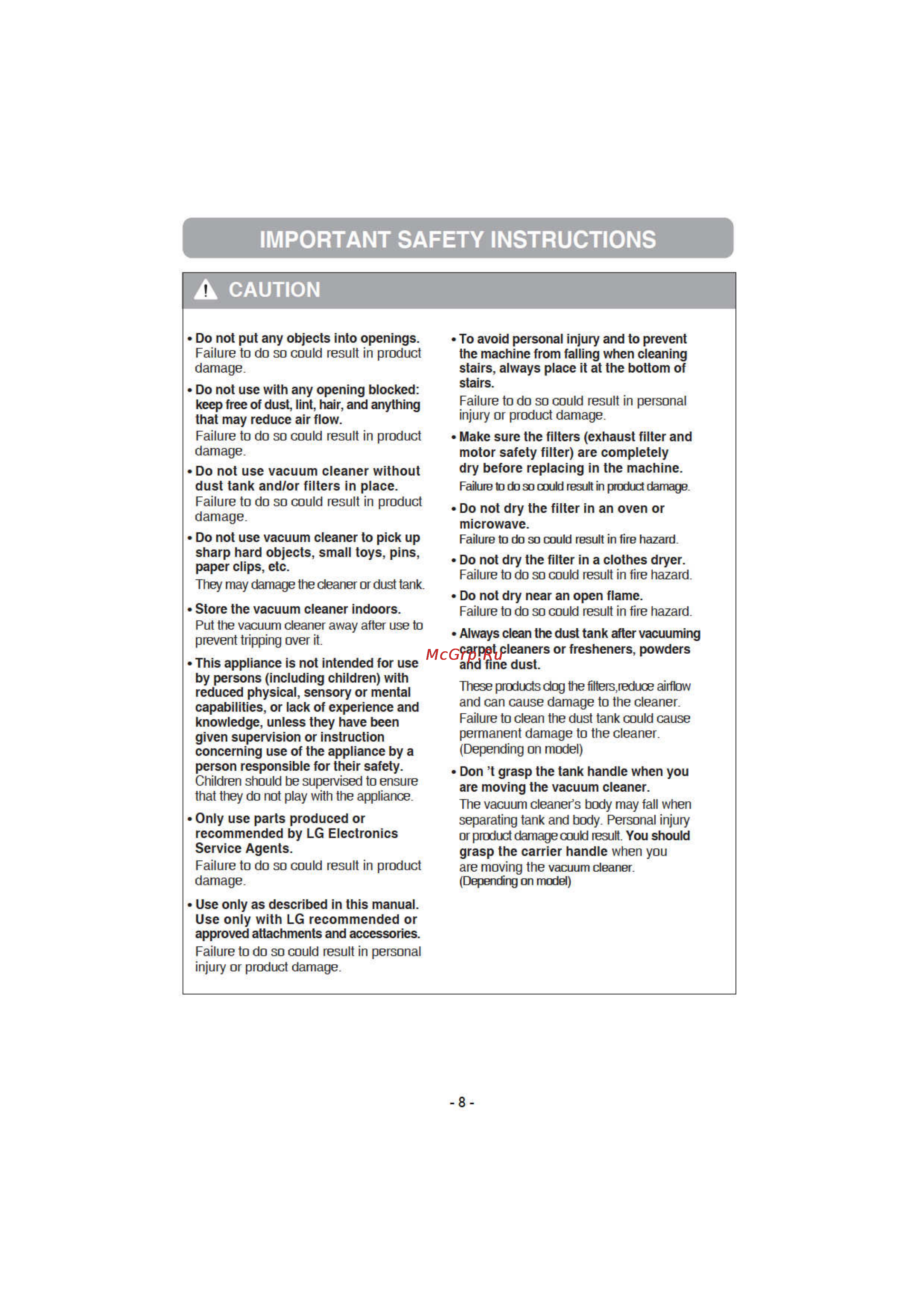 LG VK70461RC [8/31] Important safety instructions