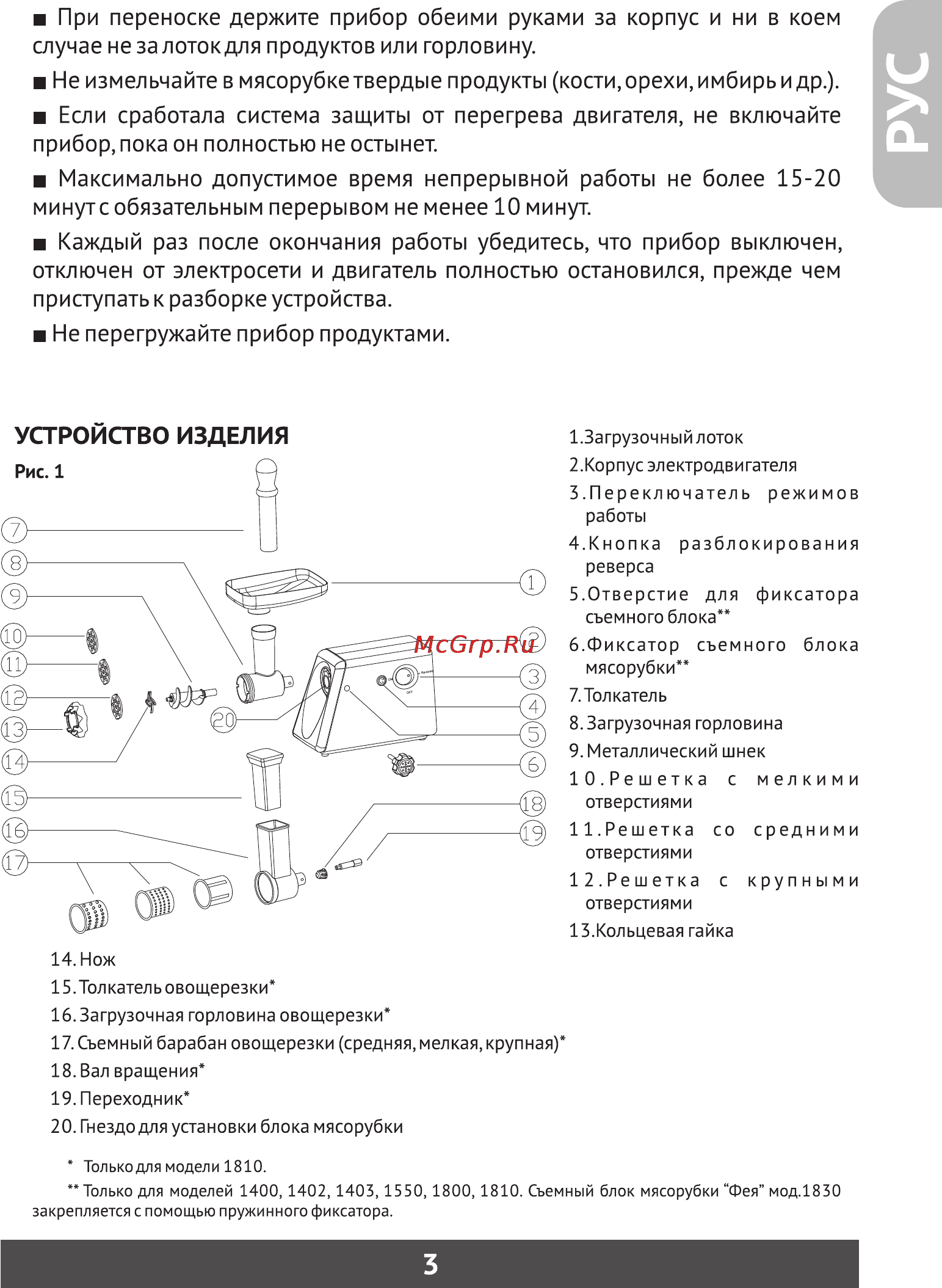 Фея 1810 [4/10] Каждый раз после окончания работы убедитесь что прибор выключен отключен от электросети и двигатель полностью остановился прежде чем приступать к разборке устройства