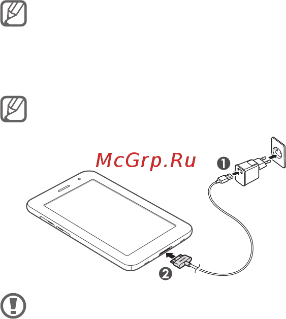 Samsung GT-P6200 16Gb Black [6/34] Подключите один конец usb кабеля к usb адаптеру 1 питания а другой к многофункциональному разъему