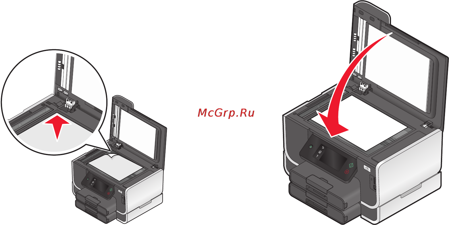 Lexmark Pinnacle Pro901 [37/217] Загрузка оригиналов документов на стекло сканера
