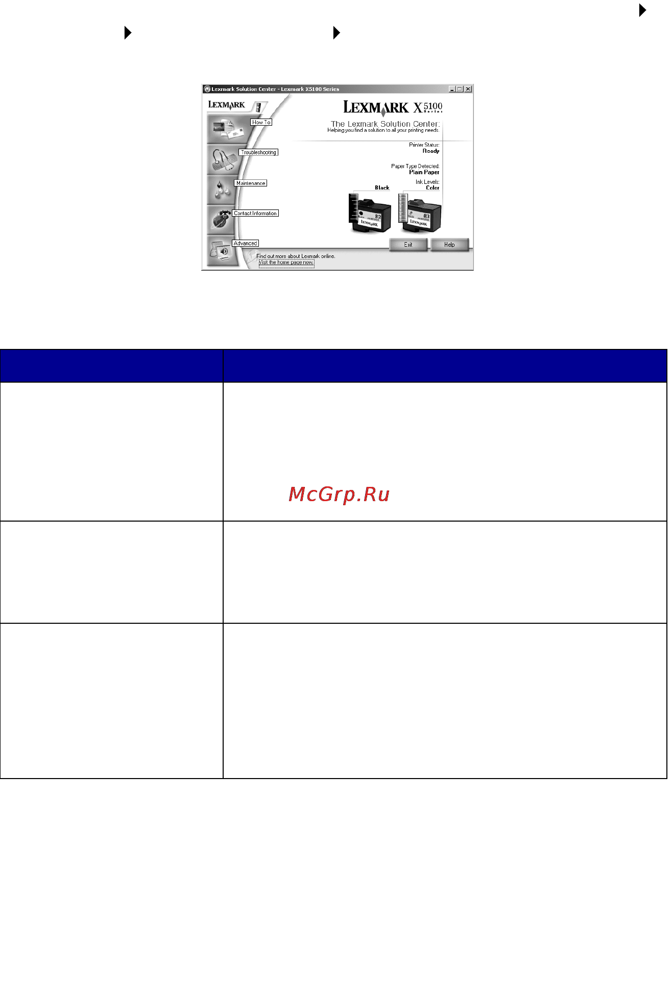Lexmark X5150 [16/76] Использование центра помощи lexmark x5100 series