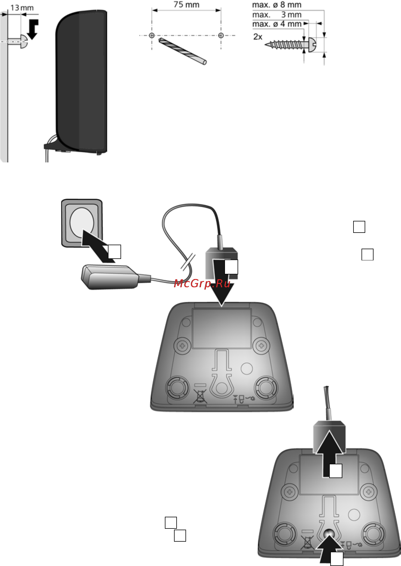 Gigaset SL910A [15/121] Крепление базового блока на стене вариант
