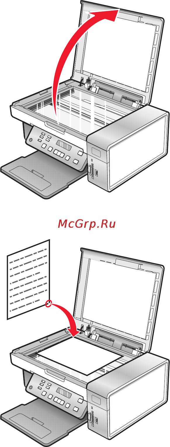 Lexmark X5435 [60/218] Загрузка оригиналов документов на стекло сканера