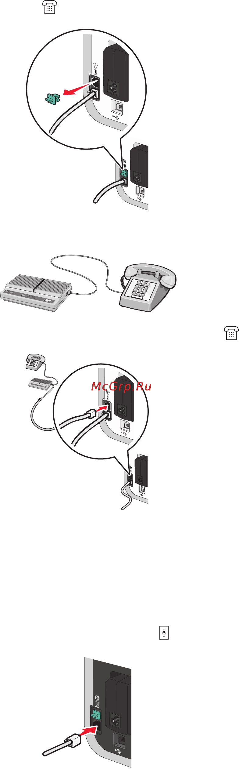 Lexmark X5690 [44/187] Подключение напрямую к телефонной розетке