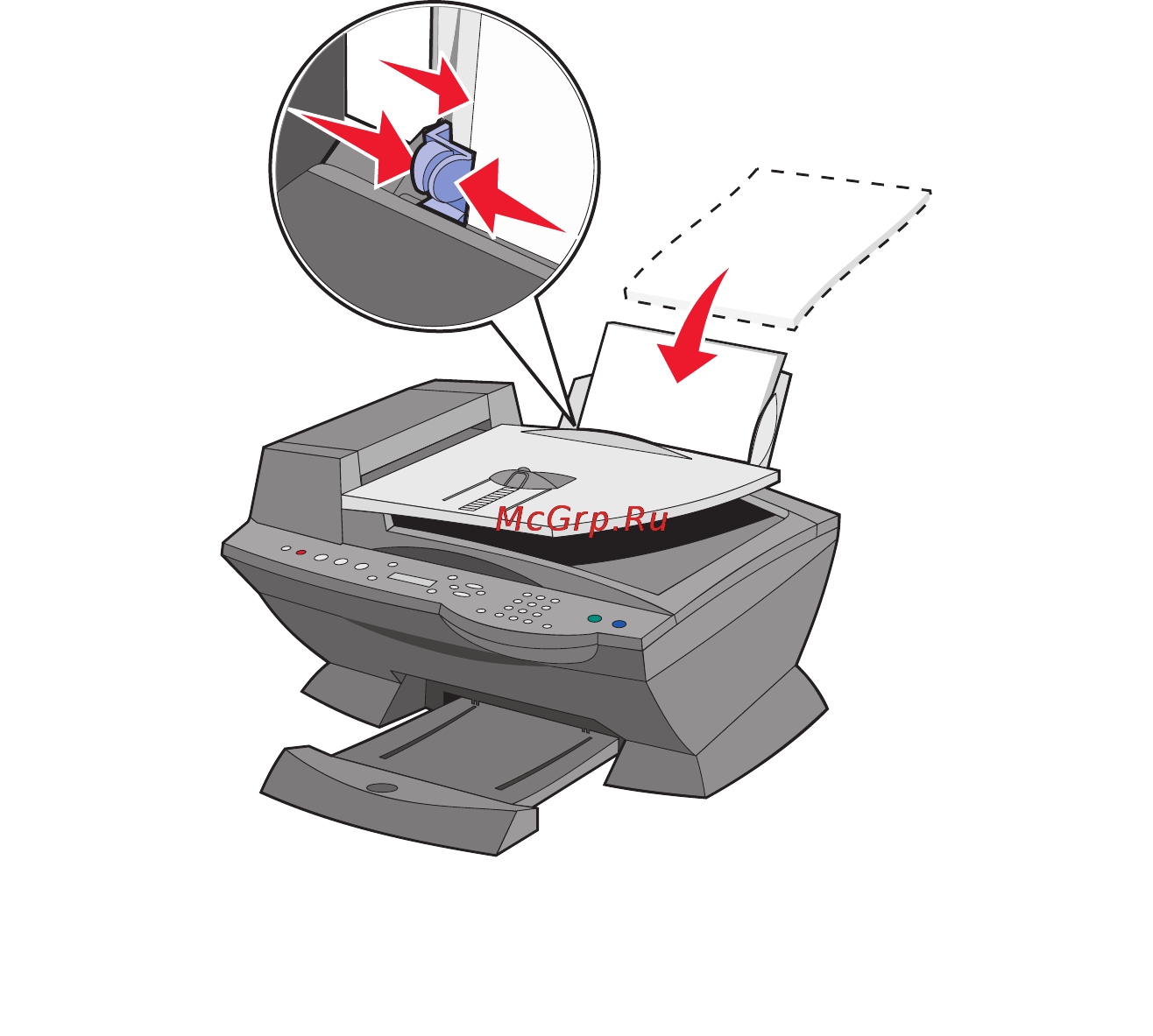 Lexmark X6170 [96/121] Неправильная подача или застревание документа