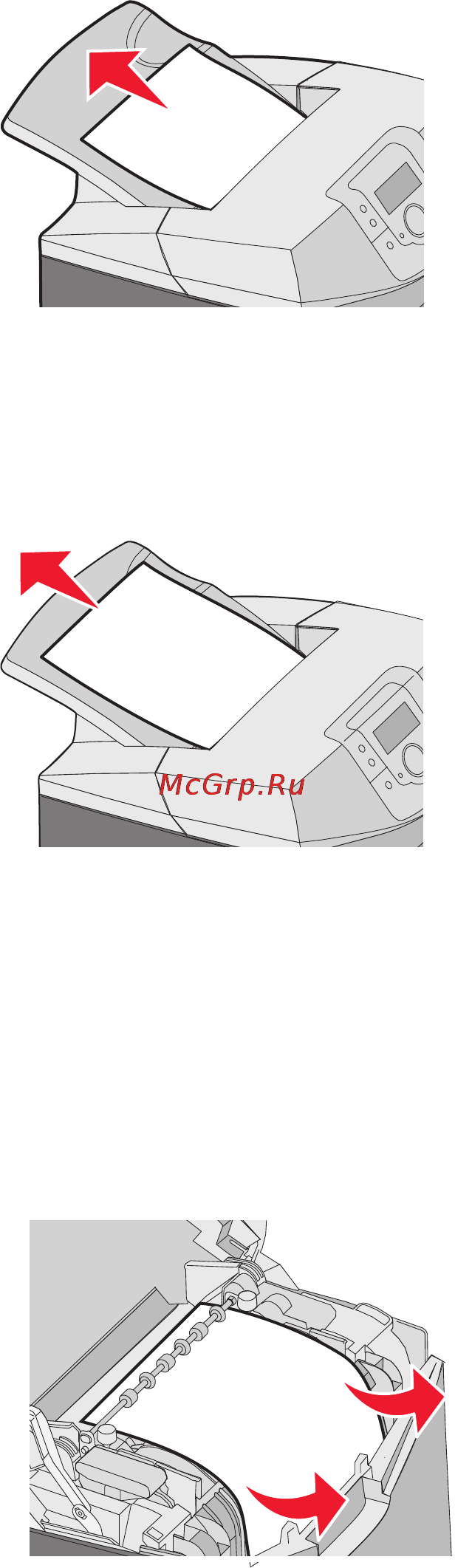 Lexmark C530 [67/112] Устранение замятий между термоблоком и стандартным выходным лотком