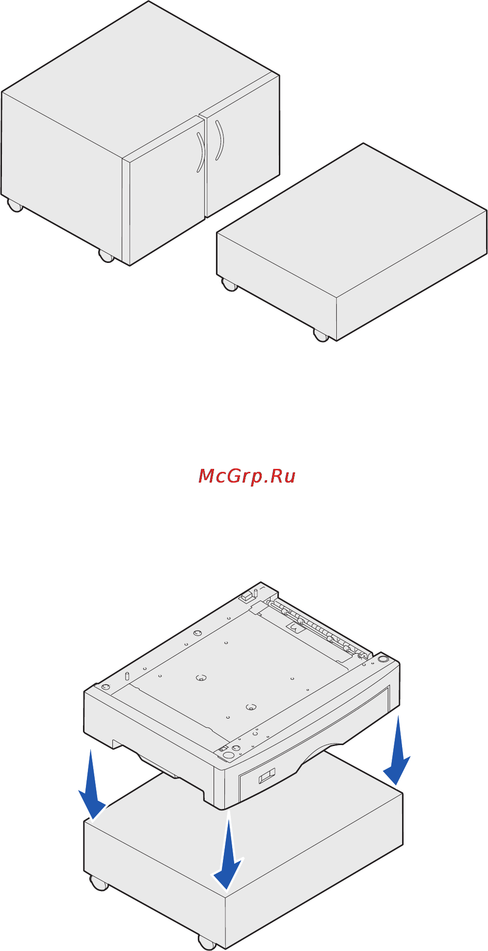 Lexmark C912 [14/94] Установите основание или тумбу принтера