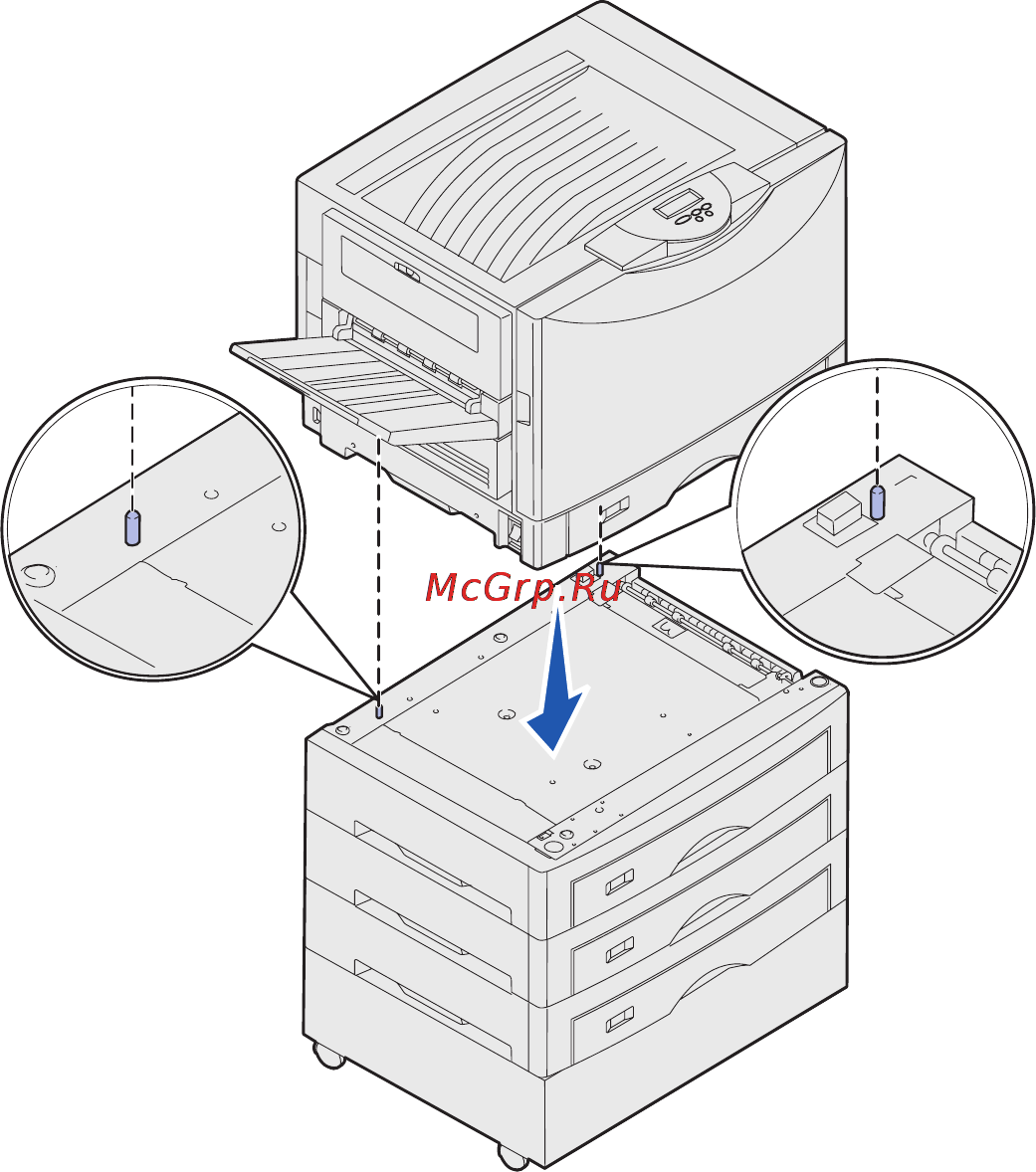 Lexmark C912 [16/94] Установка дополнительного лотка для подачи плотных материалов