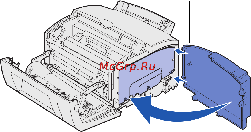 Lexmark E210 [22/58] Установка боковой крышки принтера