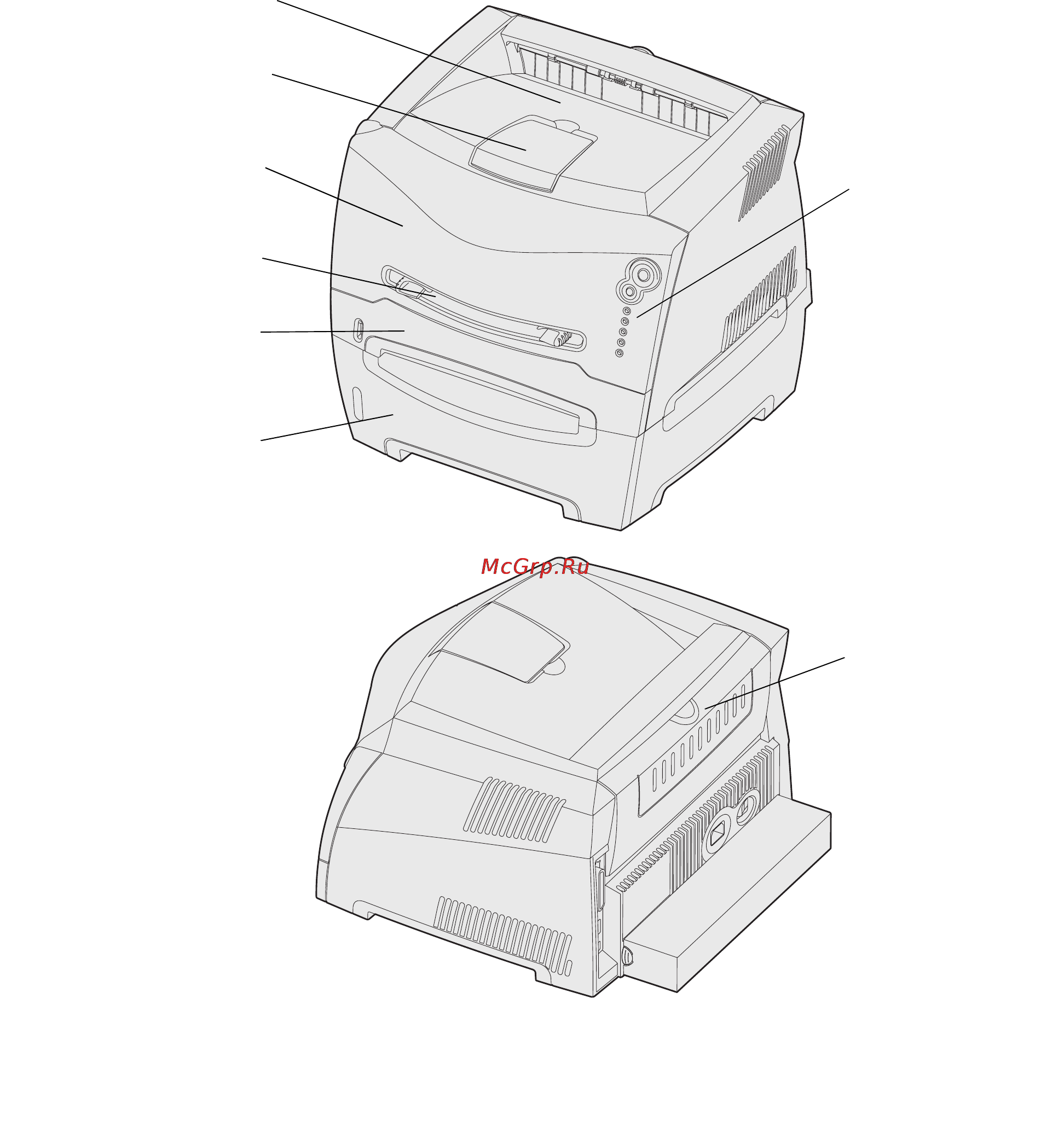 Lexmark E232 [15/133] В какие устройства принтера можно загружать материалы для печати