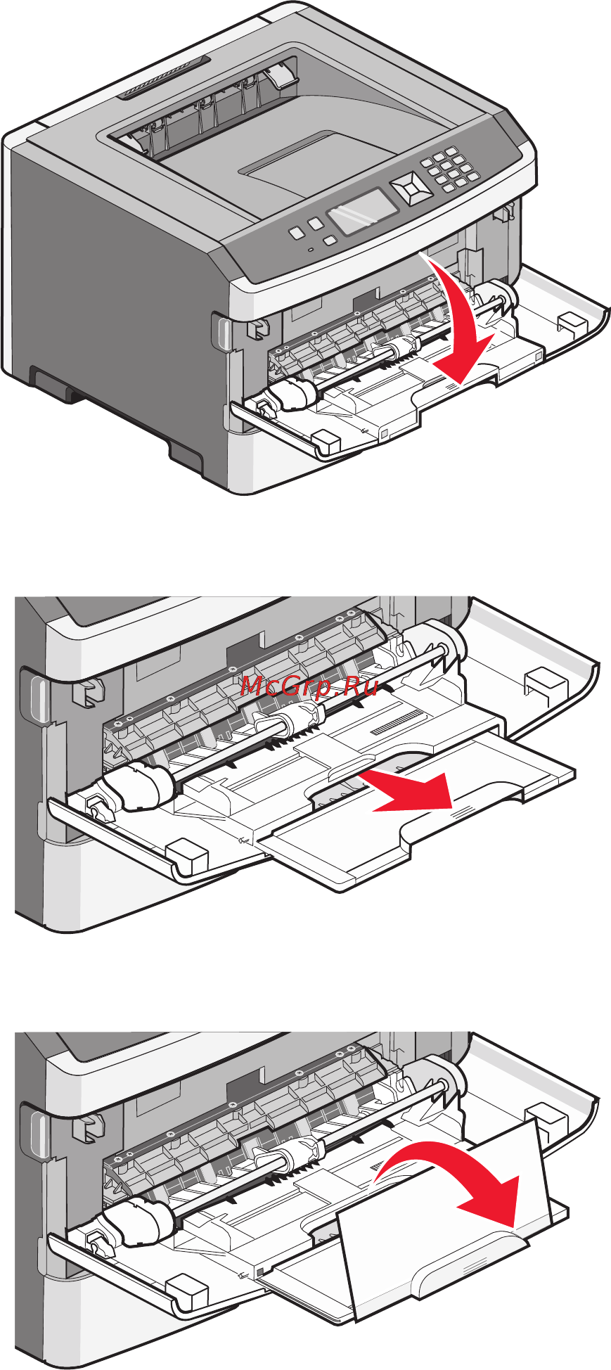 Lexmark E462 [53/202] Открытие многоцелевого устройства подачи