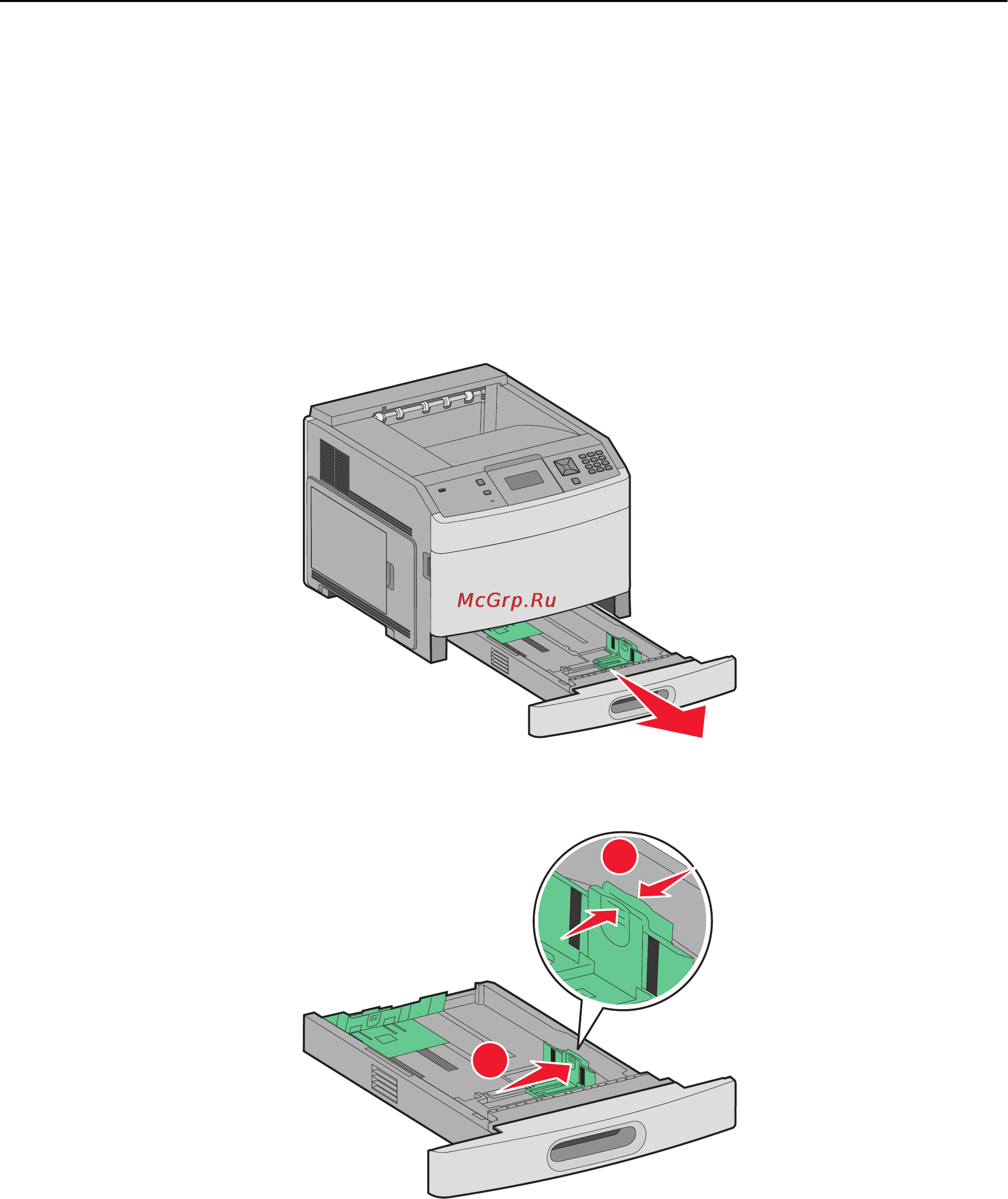 Lexmark T654 [56/236] Загрузка бумаги в стандартный или дополнительный лоток на 250 или 550 листов