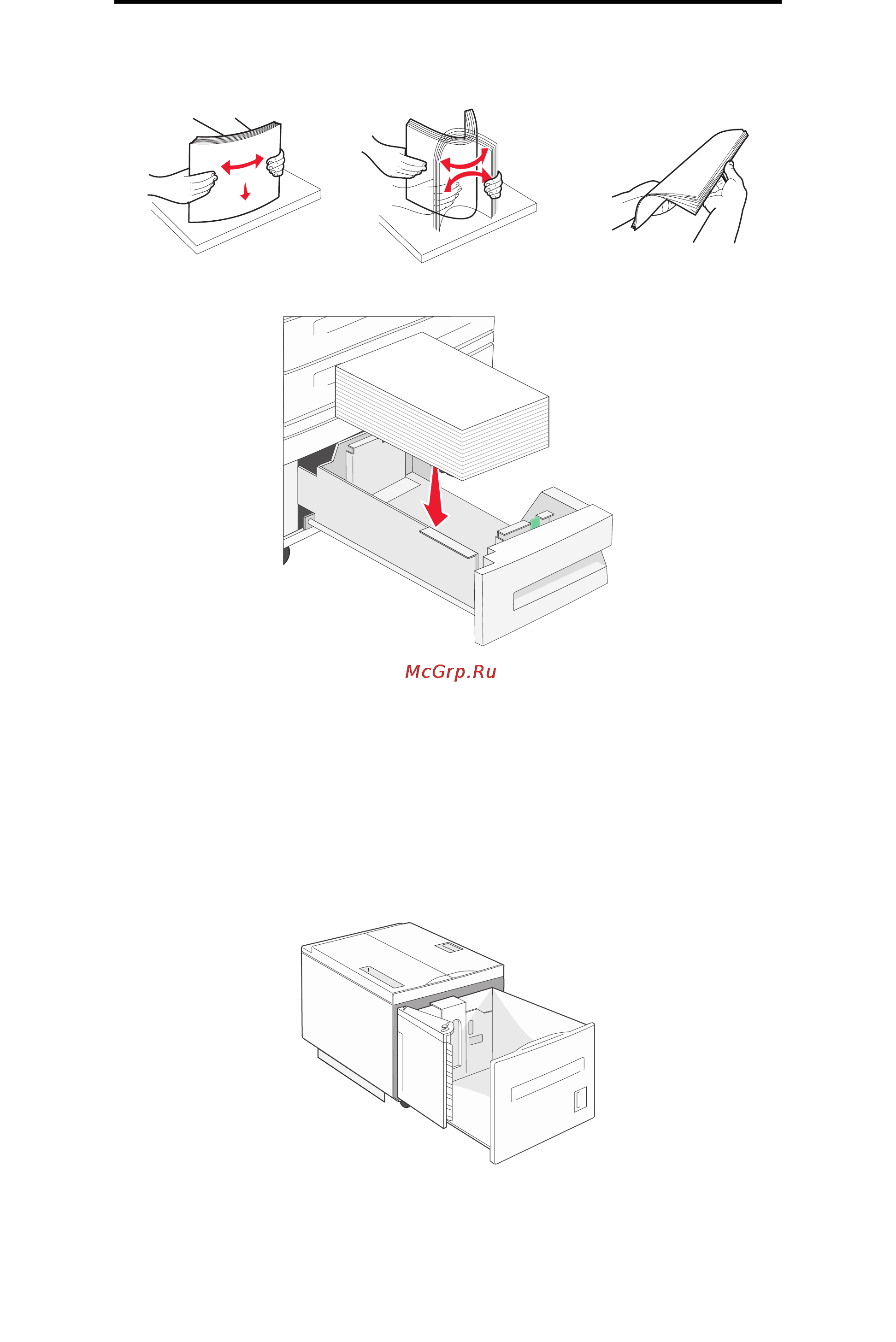 Lexmark W840 [58/123] Загрузка устройства подачи большой емкости на 2000 листов