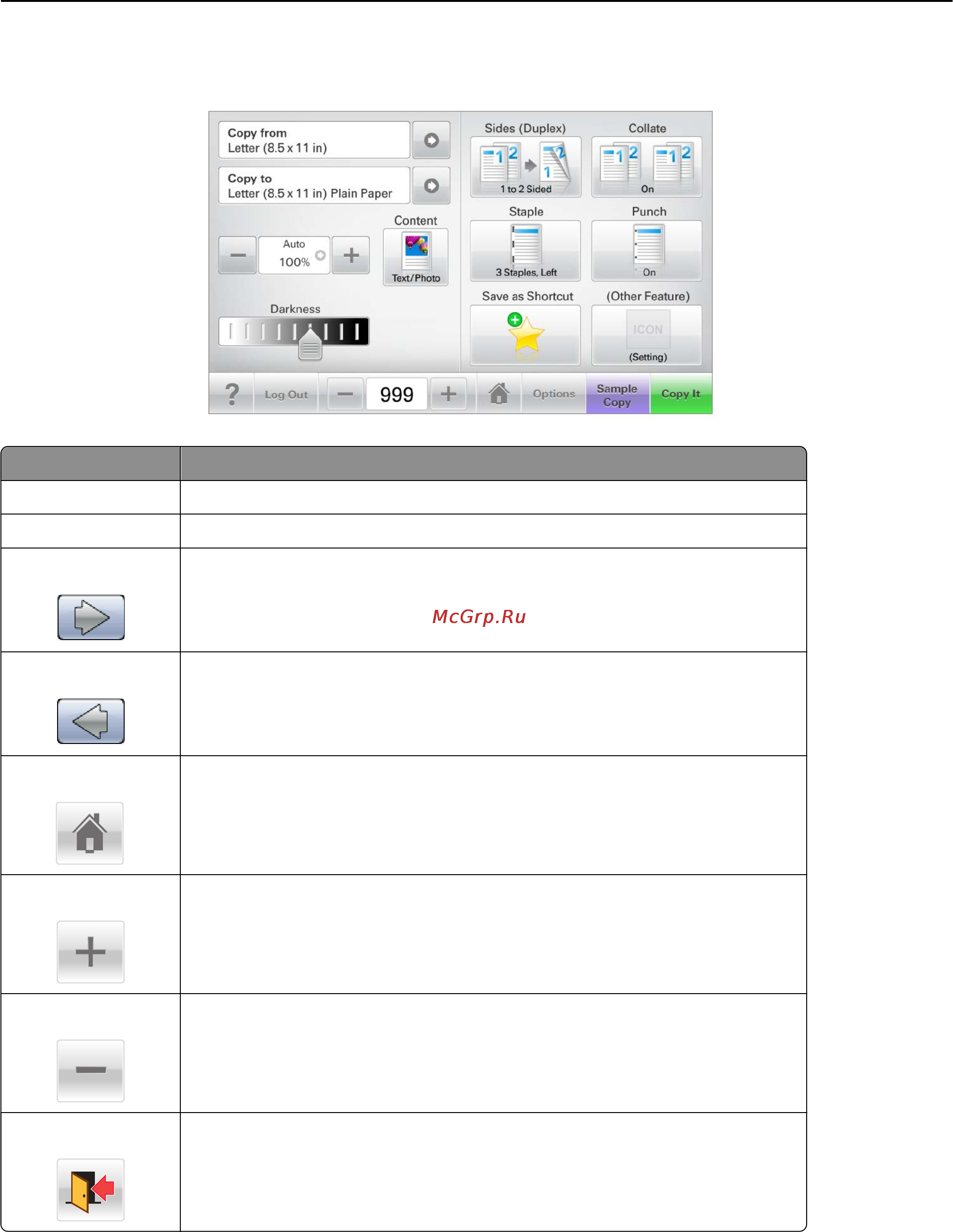 Lexmark 6500e MFP Option [17/365] Пример сенсорного экрана
