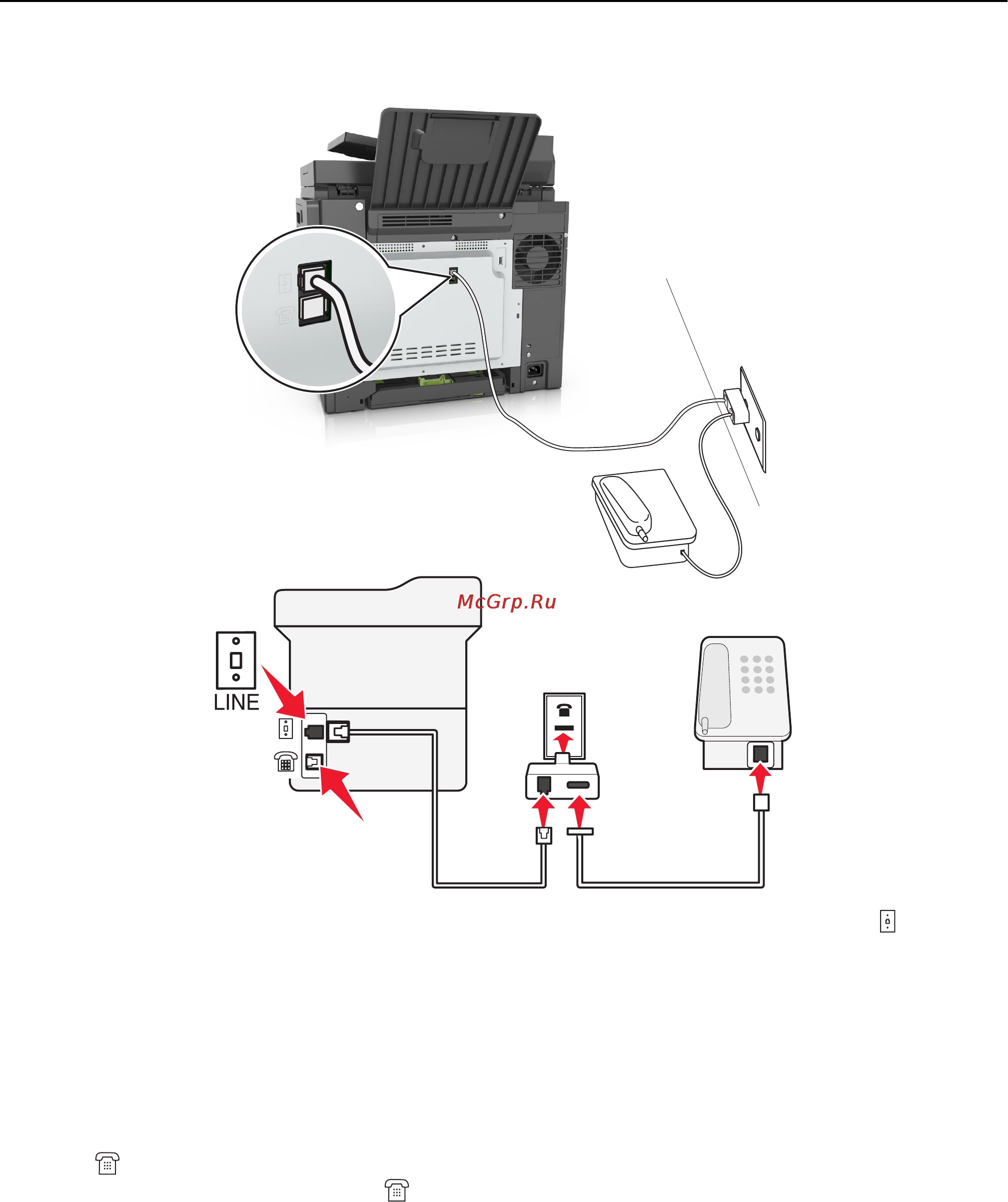 Lexmark CX510 [116/387] Подсоединение принтера к стенной розетке отличной от rj 11