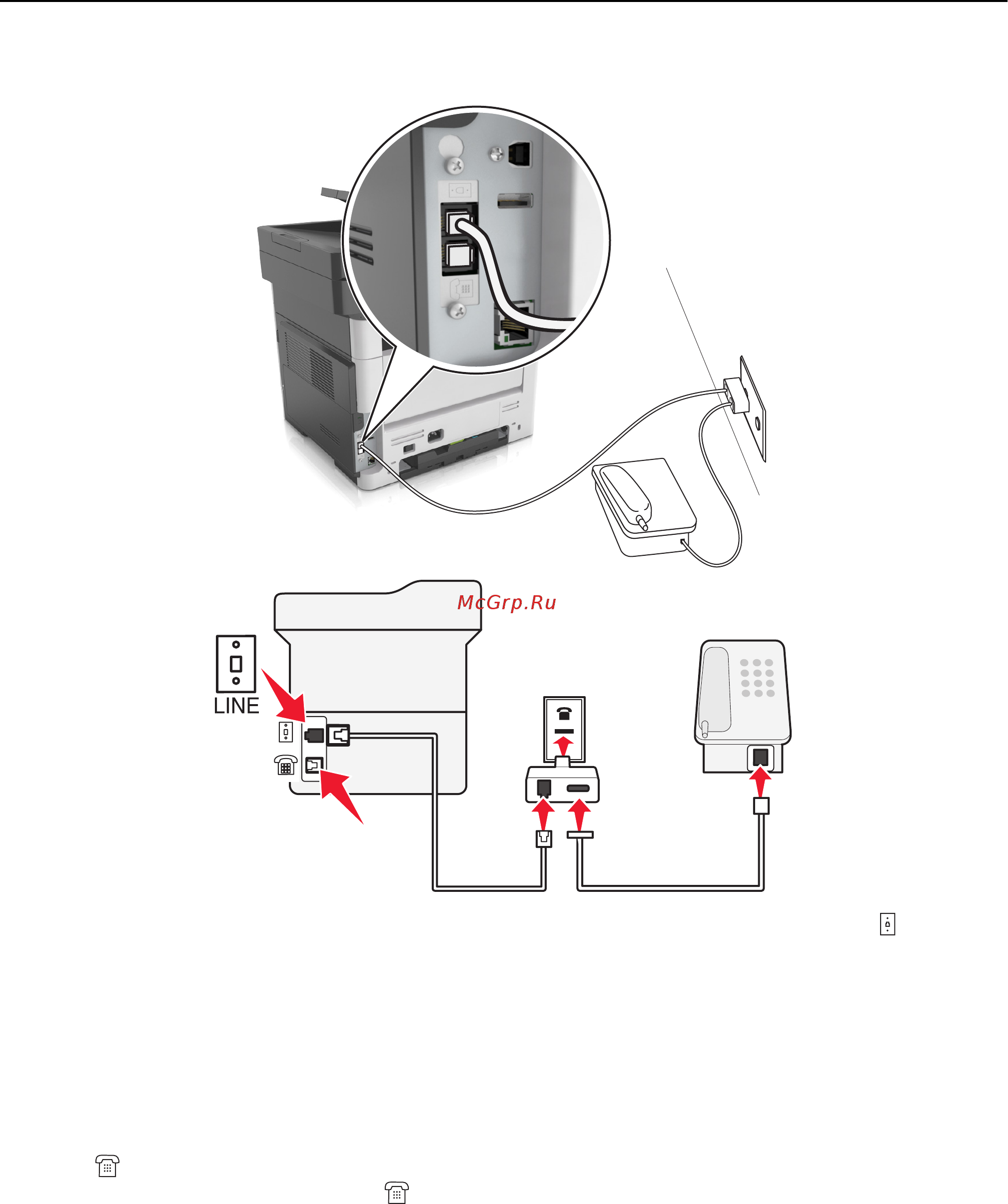 Lexmark MX510 [127/364] Подсоединение принтера к стенной розетке отличной от rj 11