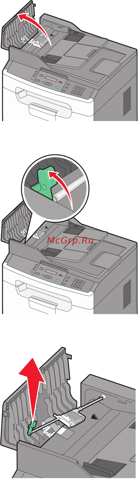 Lexmark X203n [130/201] Чистка разделительных роликов устройства автоматической подачи