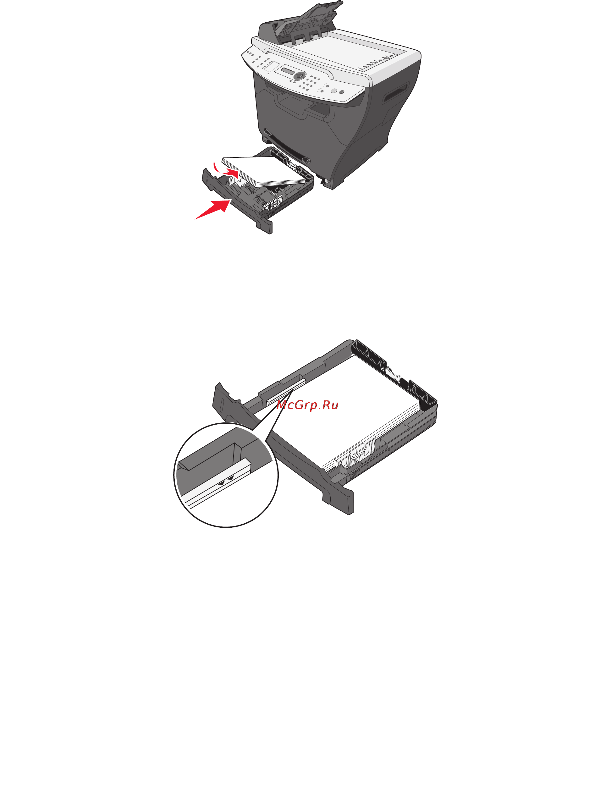 Lexmark X340 [33/109] Загрузка бумаги в лоток для бумаги 33