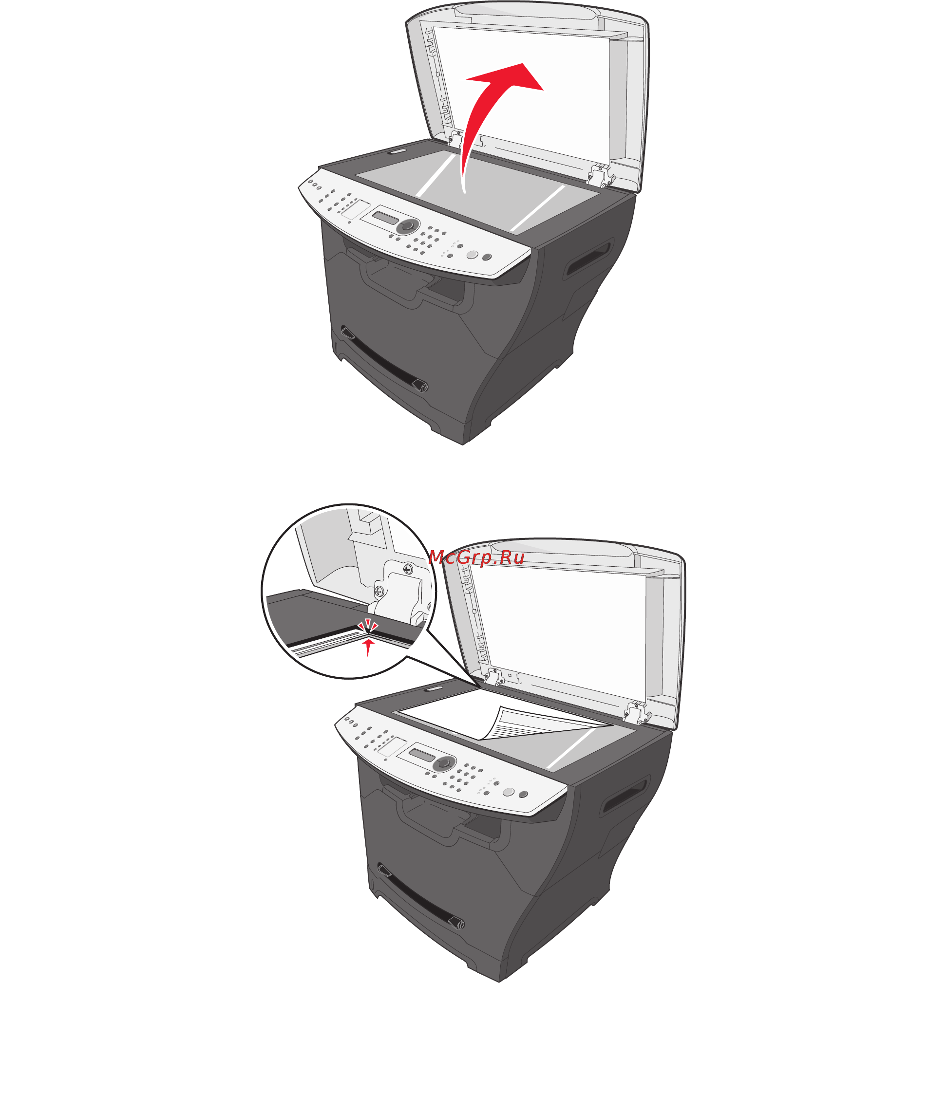 Lexmark X340 [40/109] Загрузка оригиналов на стекло экспонирования 40