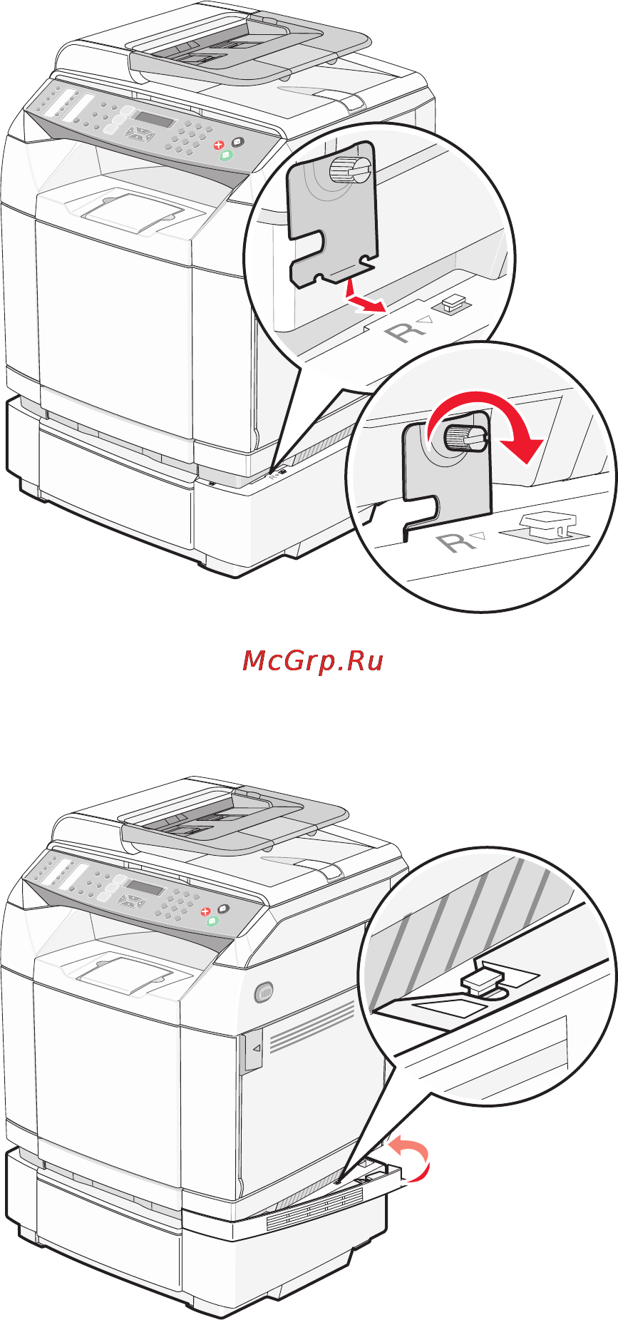 Lexmark X502n [29/163] Прикрепление к принтеру устройства подачи на 530 листов
