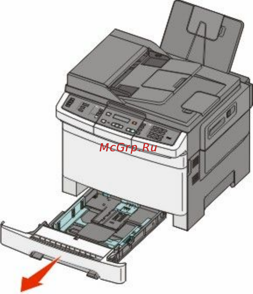 Lexmark X546 [56/286] Загрузка бумаги в стандартный лоток на 250 листов и дополнительный лоток на 550 листов